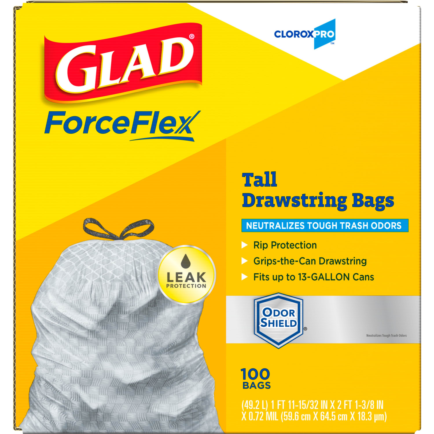 CloroxPro Glad ForceFlex Tall Kitchen Drawstring Trash Bags, 13 Gallon, Grey, Box Of 100 - Image 4