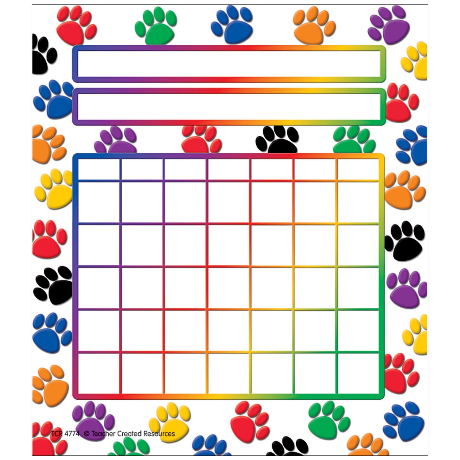 Teacher Created Resources Incentive Charts, Colorful Paw Prints, 5.25in x 6in, 36 Sheets Per Pack, Set Of 6 Packs - Image 3
