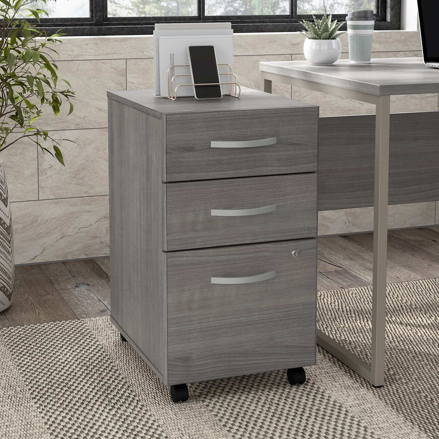 Bush Business Furniture Hybrid 28inD Vertical 3-Drawer Mobile File Cabinet, Platinum Gray, Delivery - Image 3