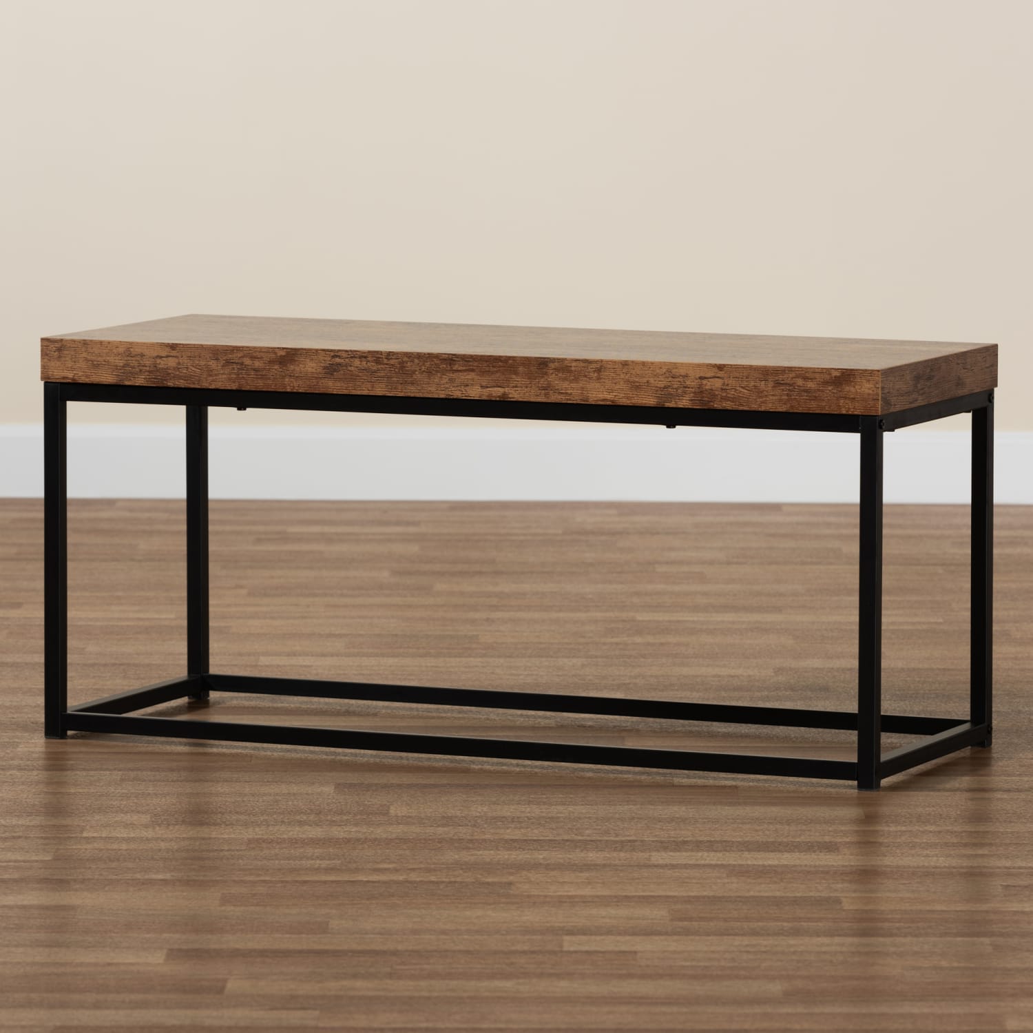 Baxton Studio Bardot Modern Industrial Accent Bench 17 34inH x 39 716inW x 15 34inD Walnut BrownBlack PopularChairscom