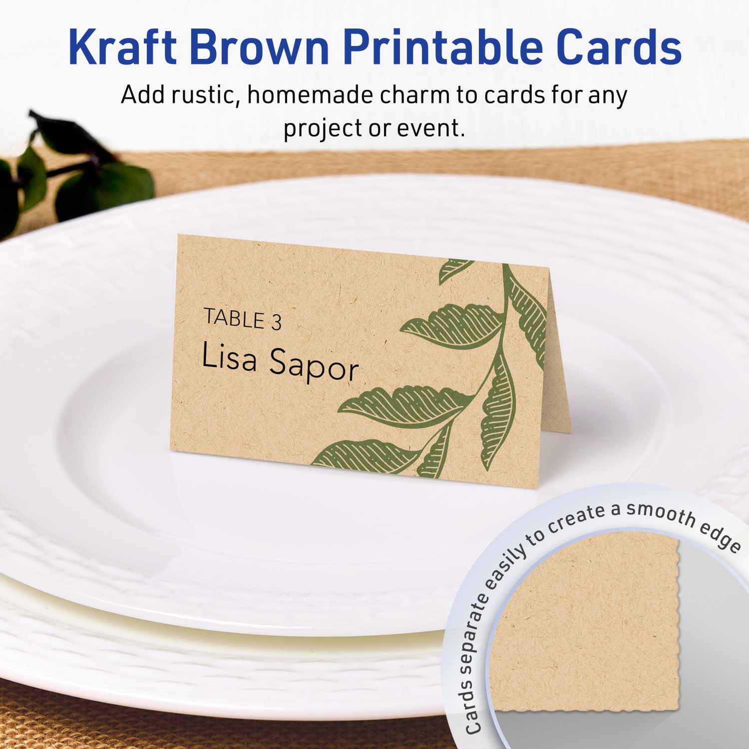 Avery Printable Tent Cards With Sure Feed Technology, 2in x 3-1/2in Rectangle, Kraft Brown, Pack Of 40 - Image 3