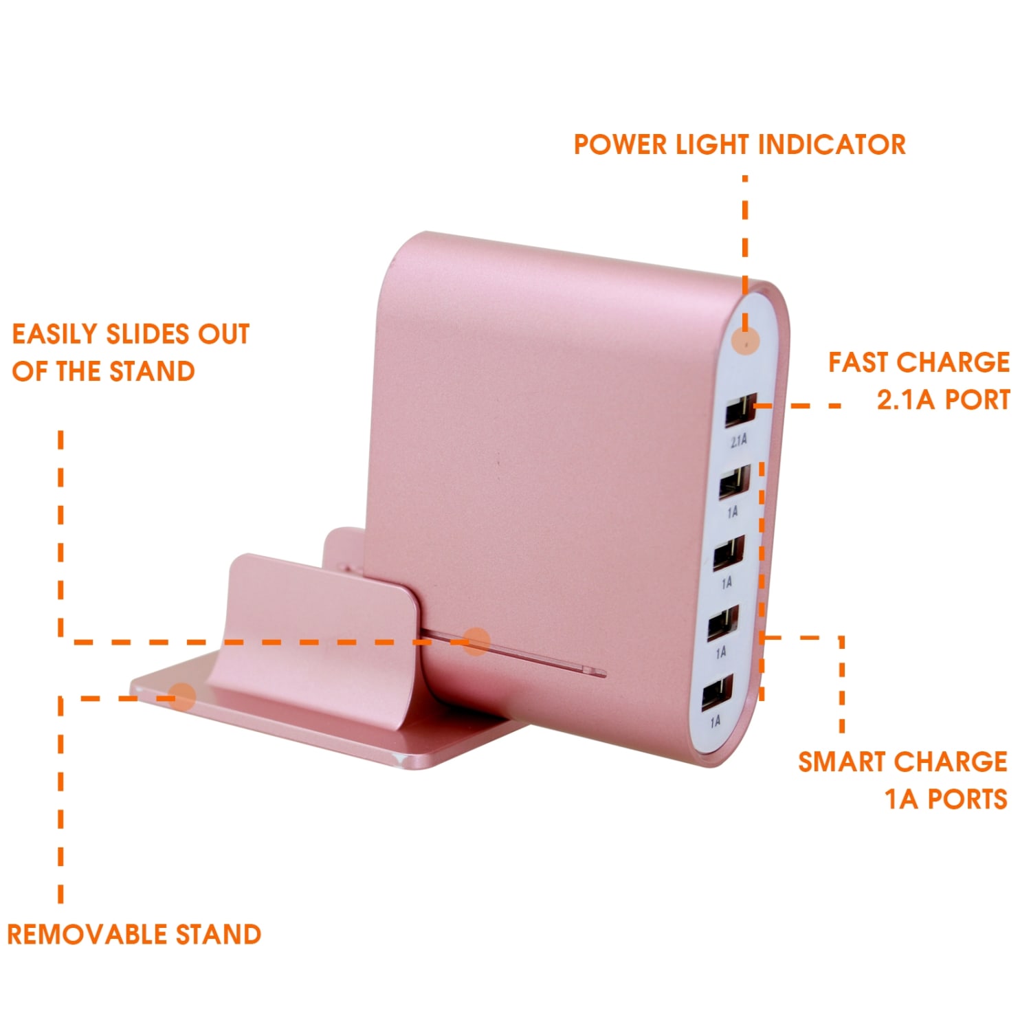 Trexonic 5-Port USB Compact Charging Station, Rose Gold - Image 4