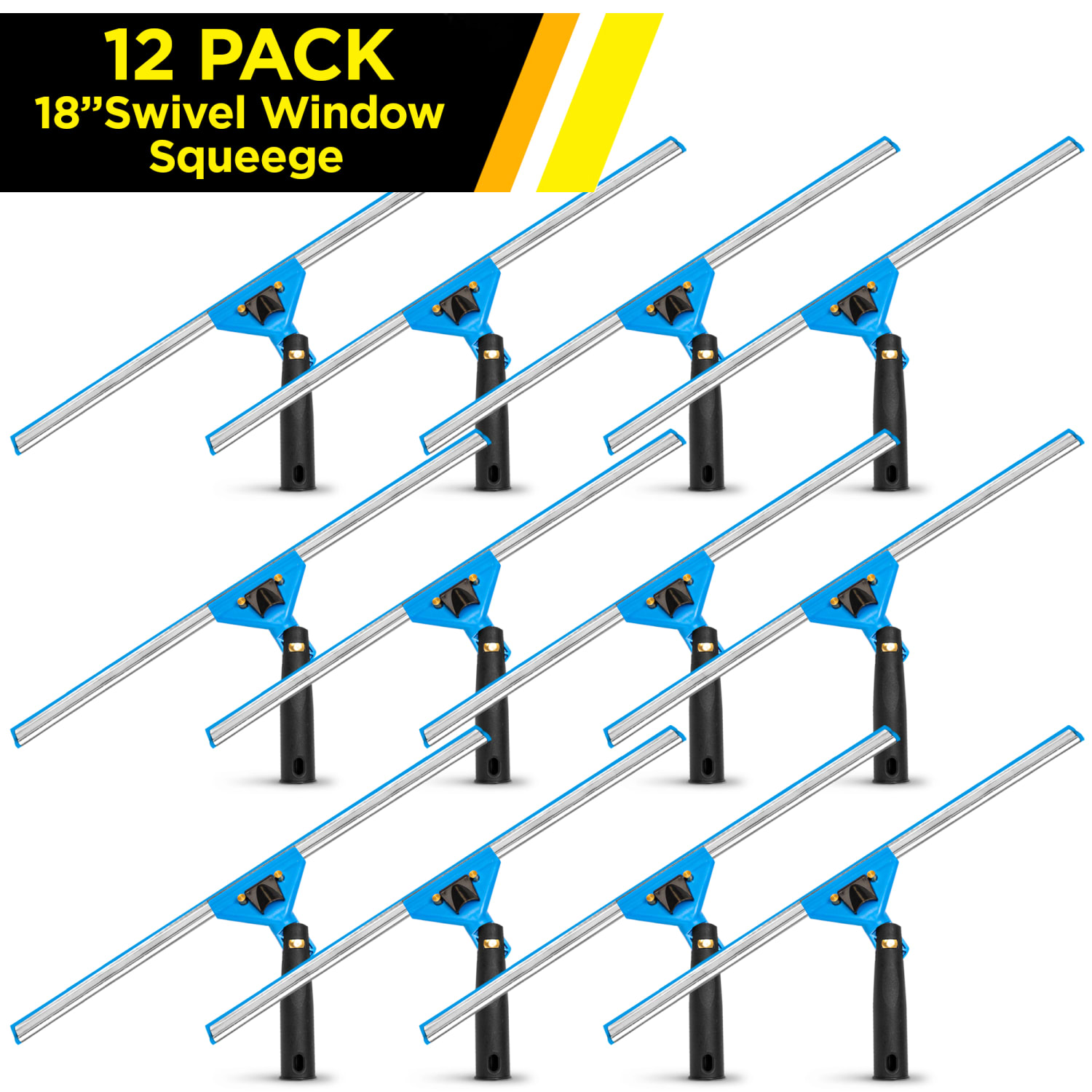 Gritt Commercial Swivel Window Squeegees With Quick Release, 18in, Blue/Silver/Black, Pack Of 12 Squeegees - Image 3