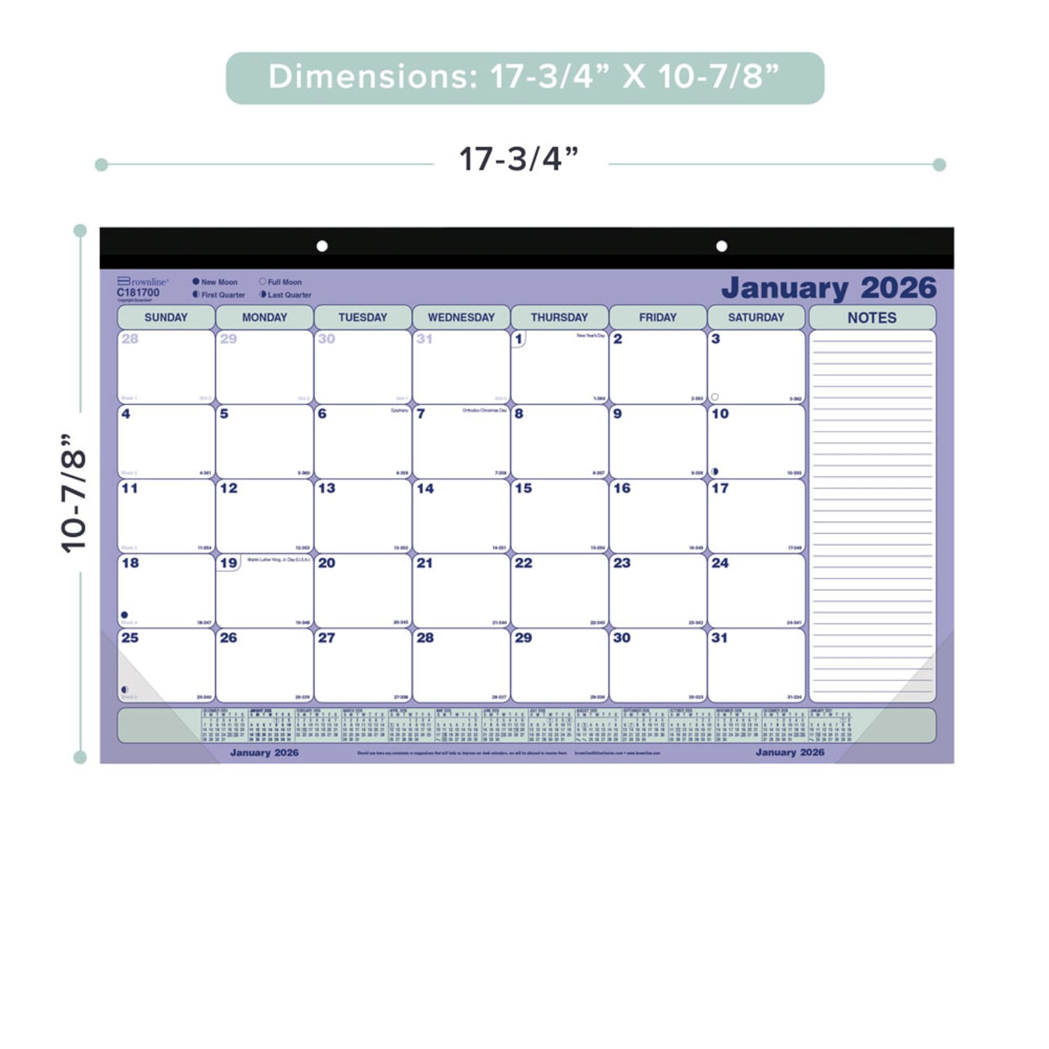 2026 Brownline Monthly Desk Pad Calendar, 17-3/4in x 10-7/8in, Blue/White, January To December, C181700 - Image 3