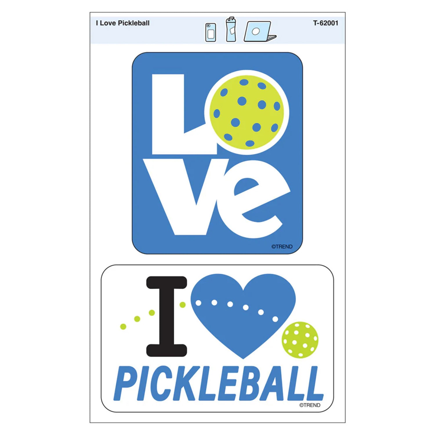 TREND Vinyl Stickers, I Love Pickleball, 2 Per Pack, Set Of 6 Packs - Image 3