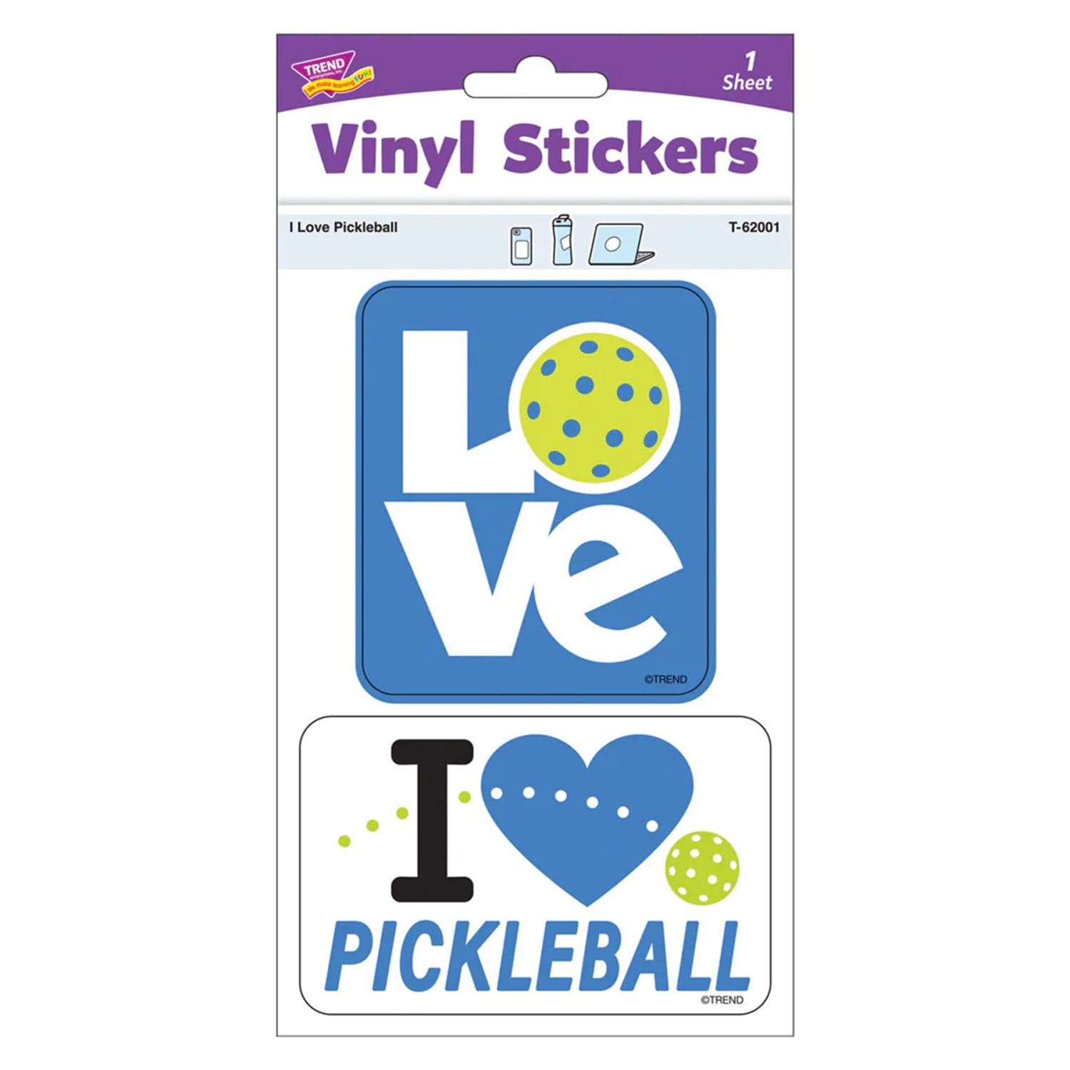 TREND Vinyl Stickers, I Love Pickleball, 2 Per Pack, Set Of 6 Packs - Image 4