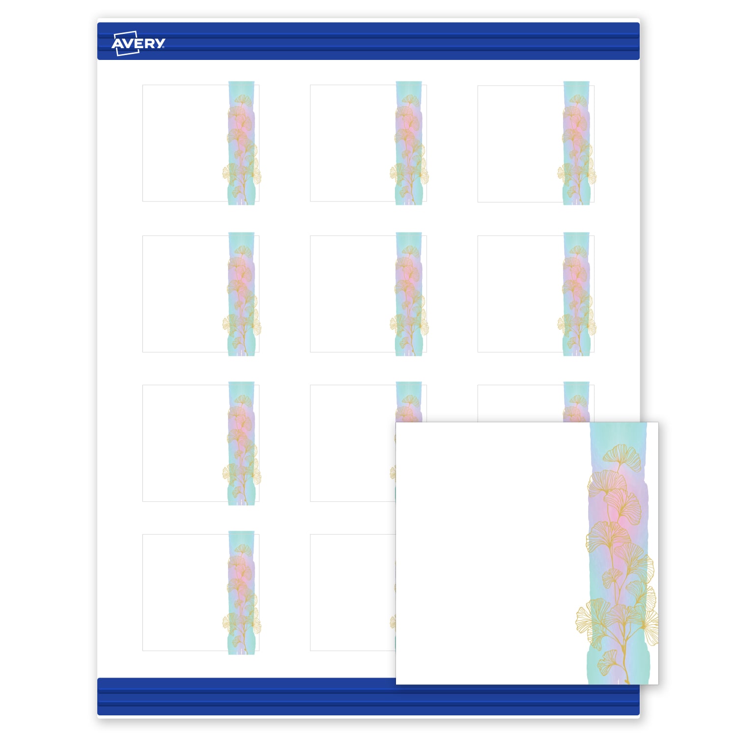 Avery Printable Cards With Sure Feed Technology, 2in x 2in, Matte White With Watercolor/Gold Leaf Design, Pack Of 120 - Image 3