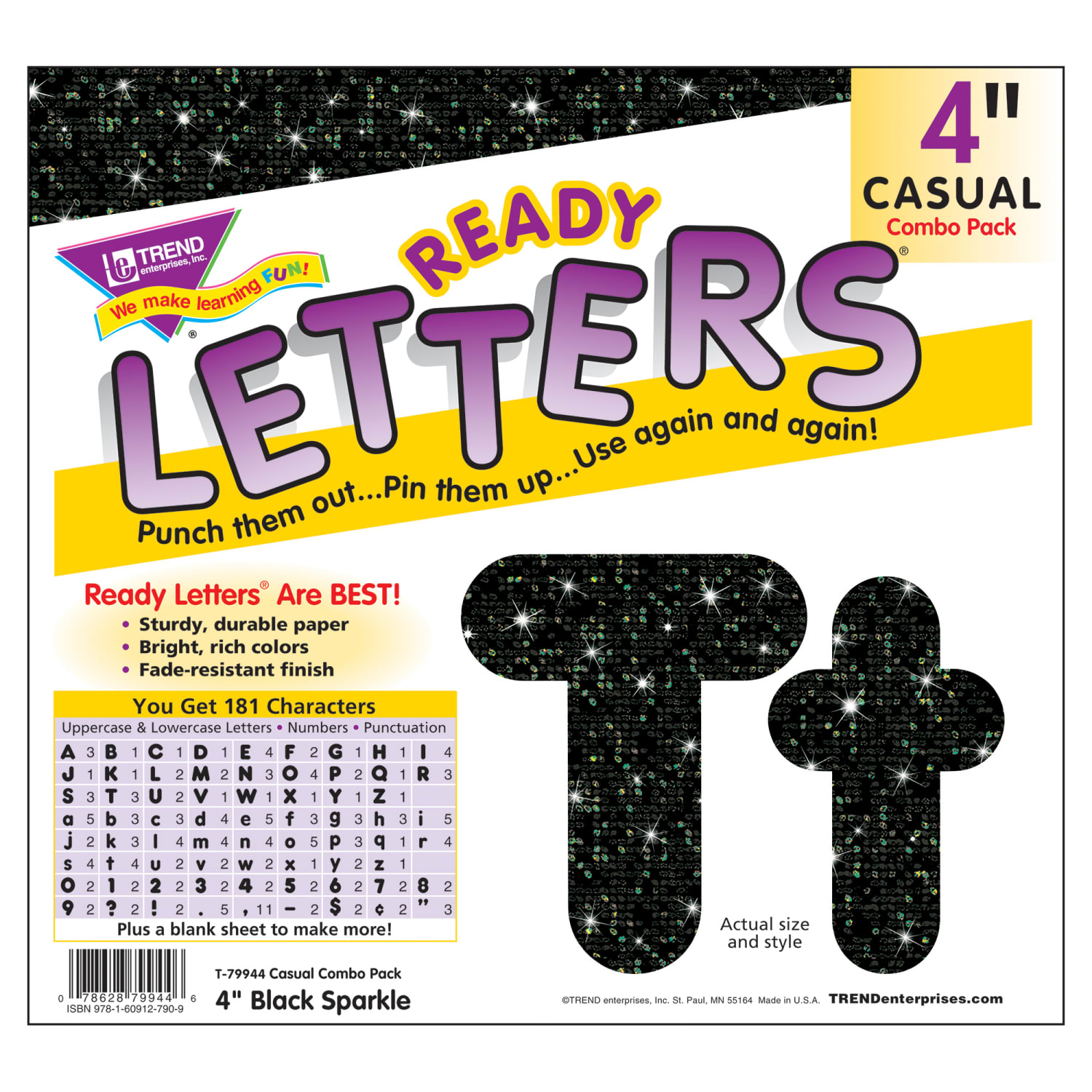 Trend Ready Letters, 4in, Black Sparkle, Set Of 3 Packs - Image 4