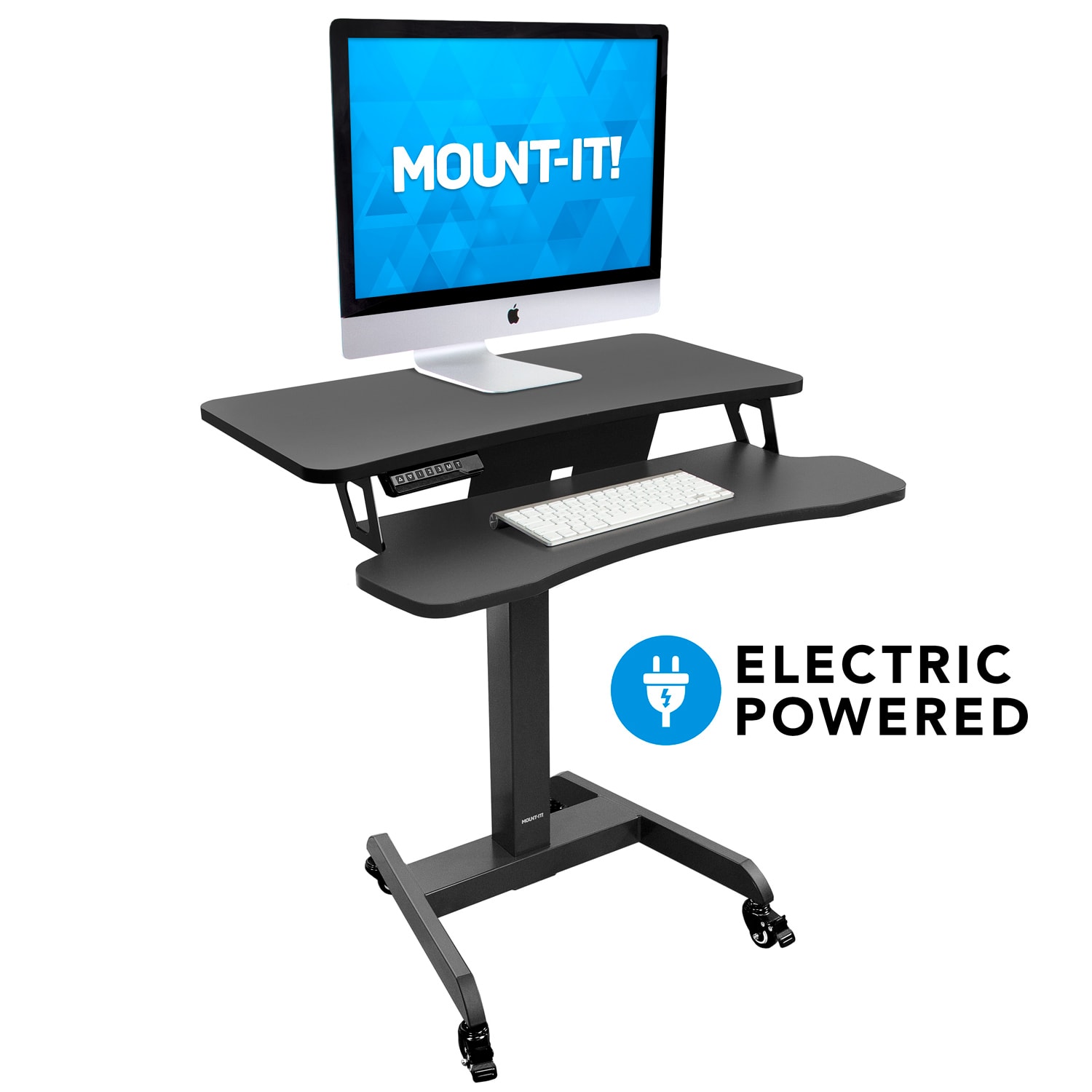 Mount-It! MI-7982 Electric Height-Adjustable Standing Mobile Workstation, 31inH x 31.5inW x 14.75inD, Black - Image 3