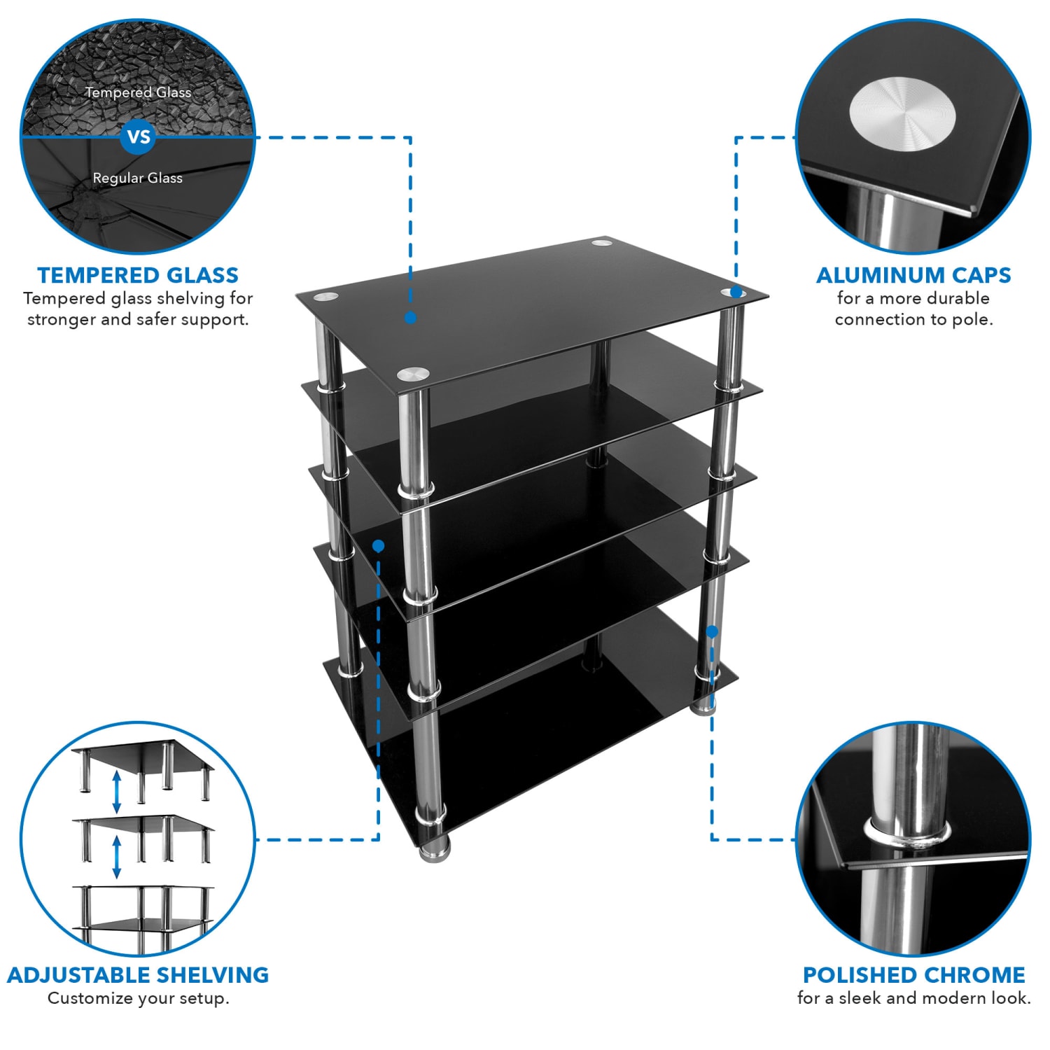 Mount-It! MI-8671 5-Tier TV Stand, 31inH x 26inW x 15-1/2inD, Black - Image 4