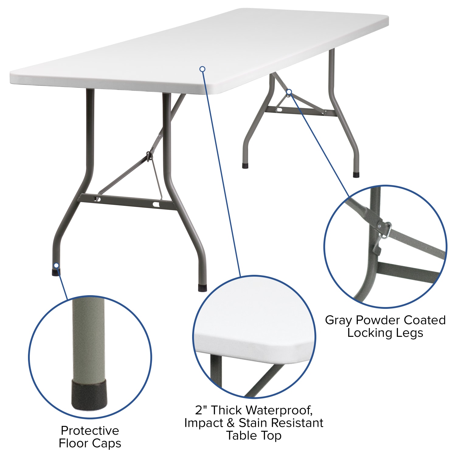 Flash Furniture Kathryn Plastic Folding Table, 29inH x 30inW x 96inD, Granite White - Image 6