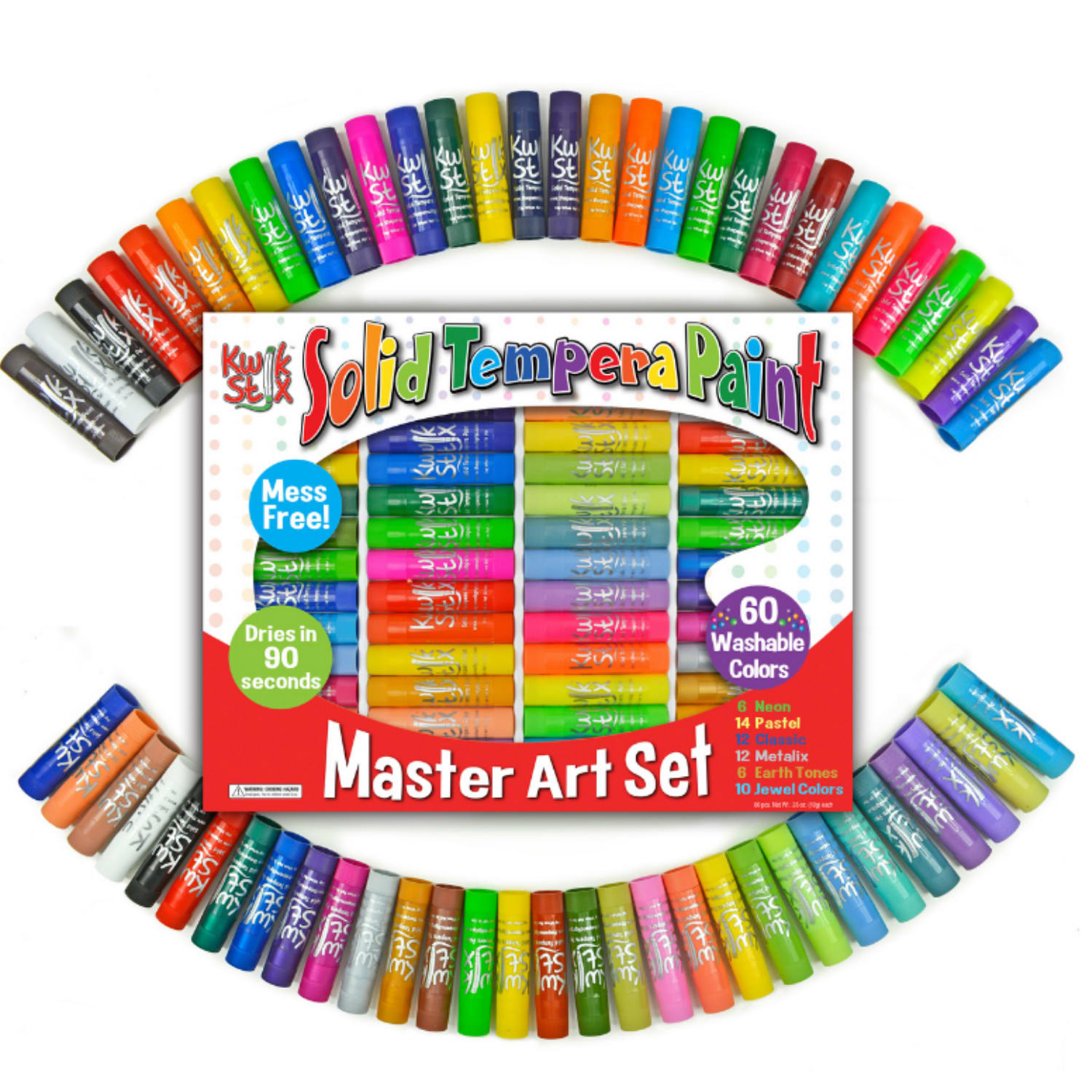 The Pencil Grip Kwik Stix Solid Tempera Paint Sticks, 10 mL, Assorted Colors, Pack Of 60 Sticks - Image 3