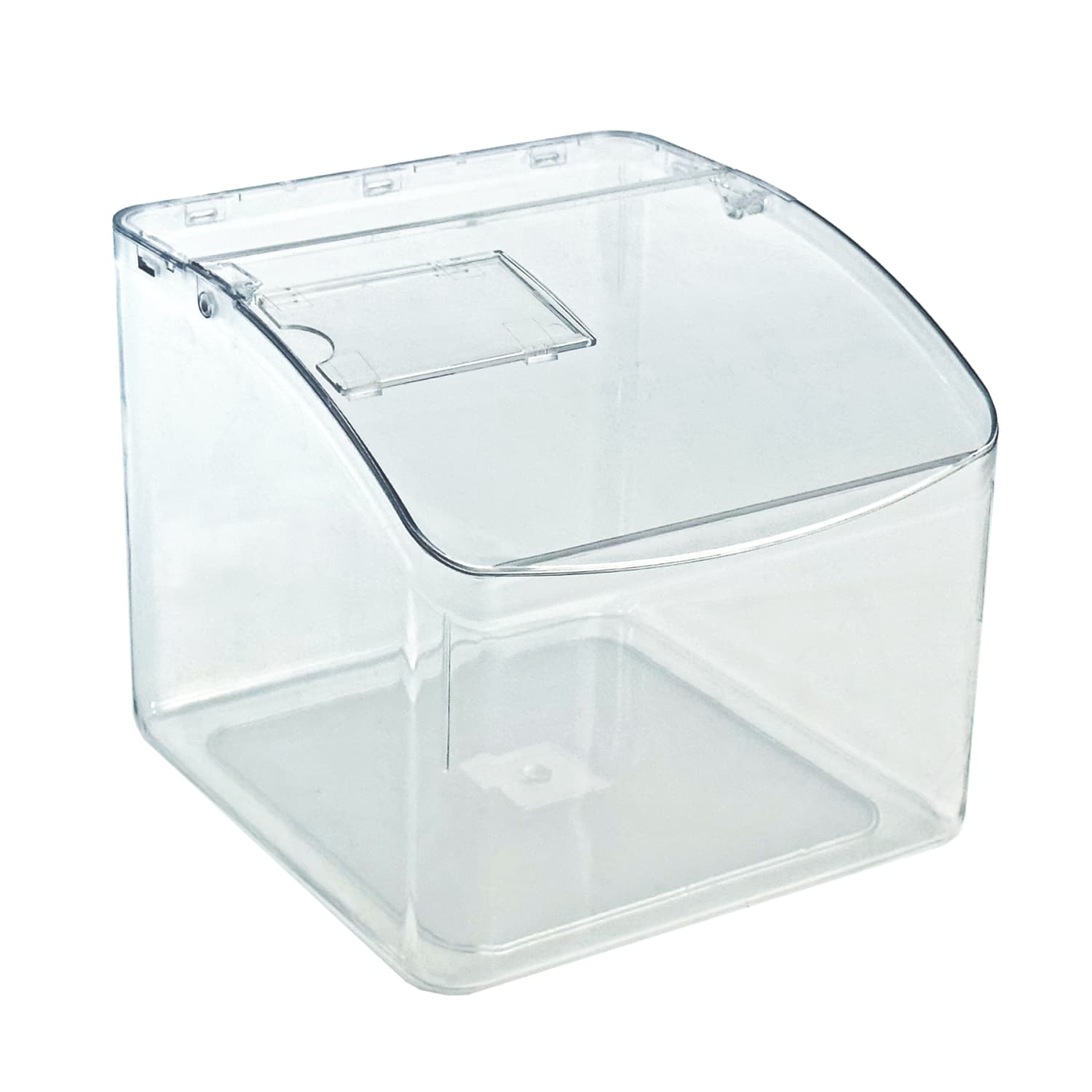 Azar Displays Candy Bin With Hinged Lid, 7inH x 7-3/4inW x 7-3/4inD, Clear