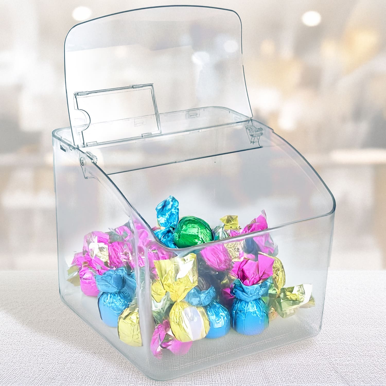 Azar Displays Candy Bin With Hinged Lid, 7inH x 7-3/4inW x 7-3/4inD, Clear - Image 3