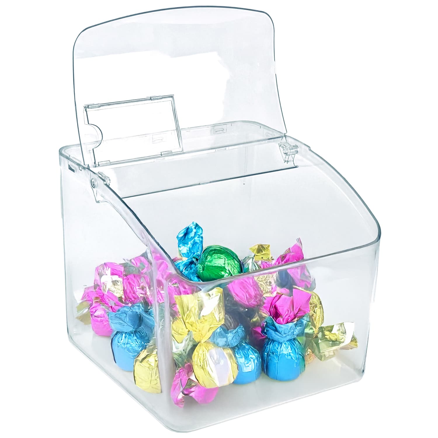 Azar Displays Candy Bin With Hinged Lid, 7inH x 7-3/4inW x 7-3/4inD, Clear - Image 4