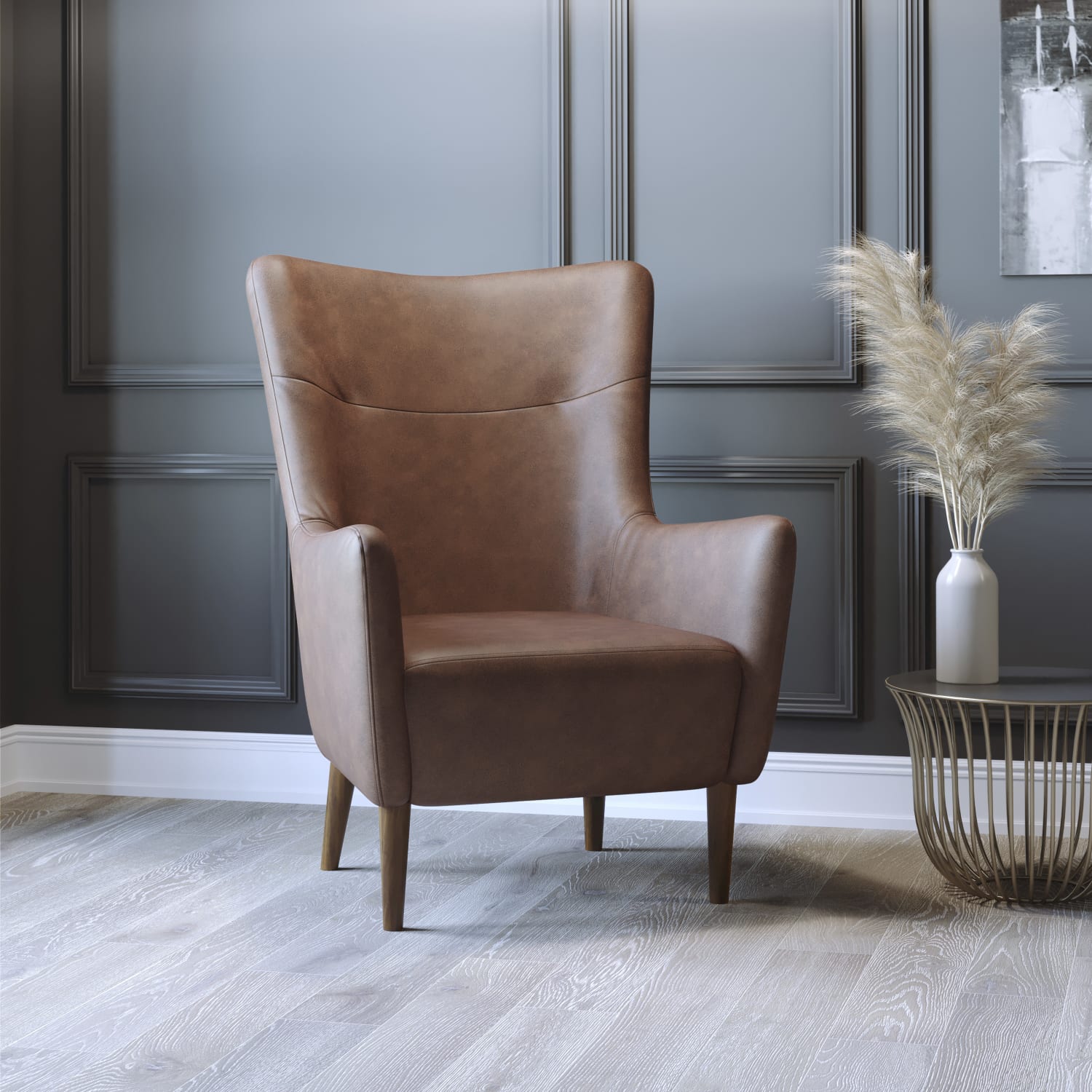 Flash Furniture Connor Traditional Wingback Accent Chair Commercial Grade Faux Leather Upholstery and Wooden Frame and Legs Dark Brown PopularChairscom