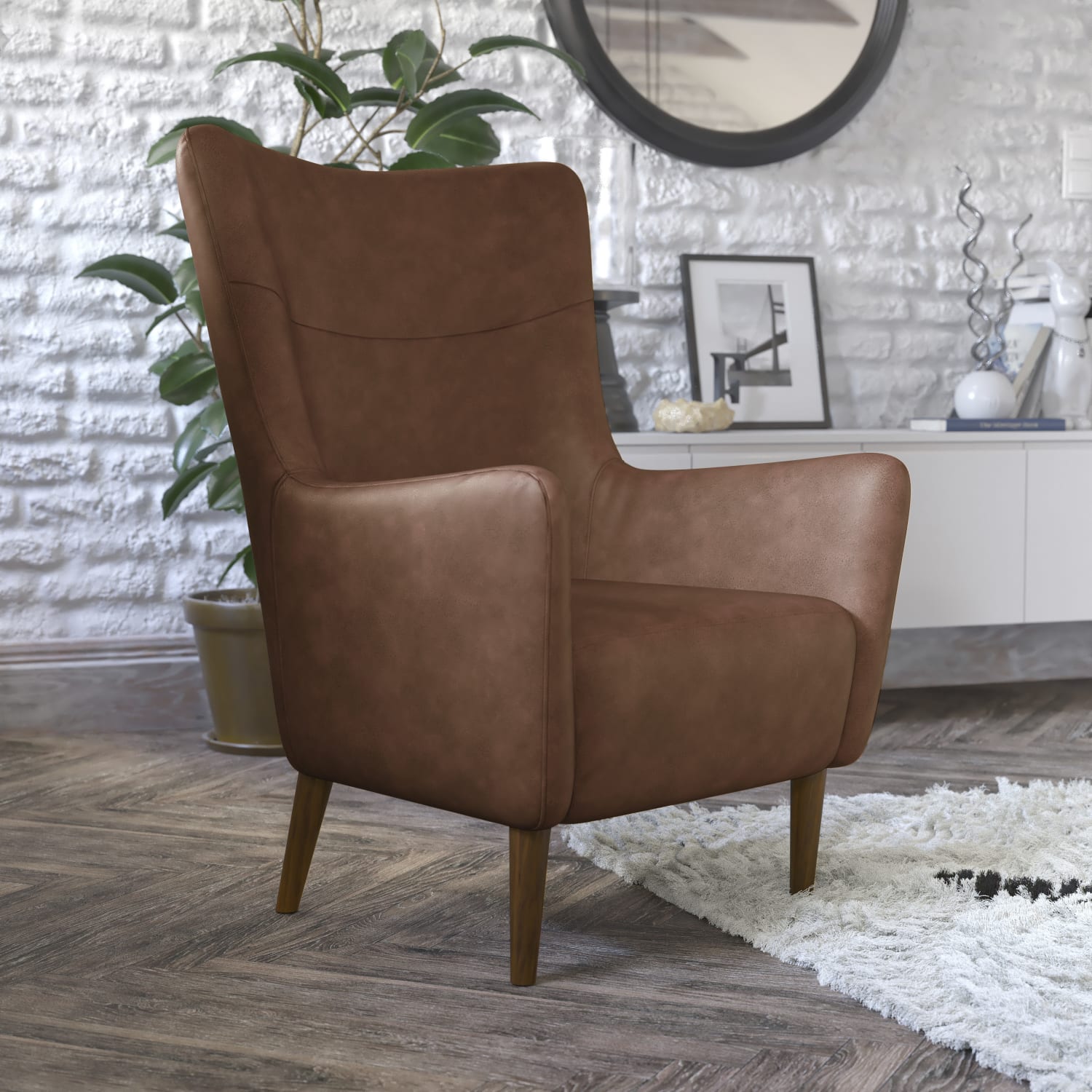 Flash Furniture Connor Traditional Wingback Accent Chair Commercial Grade Faux Leather Upholstery and Wooden Frame and Legs Dark Brown PopularChairscom