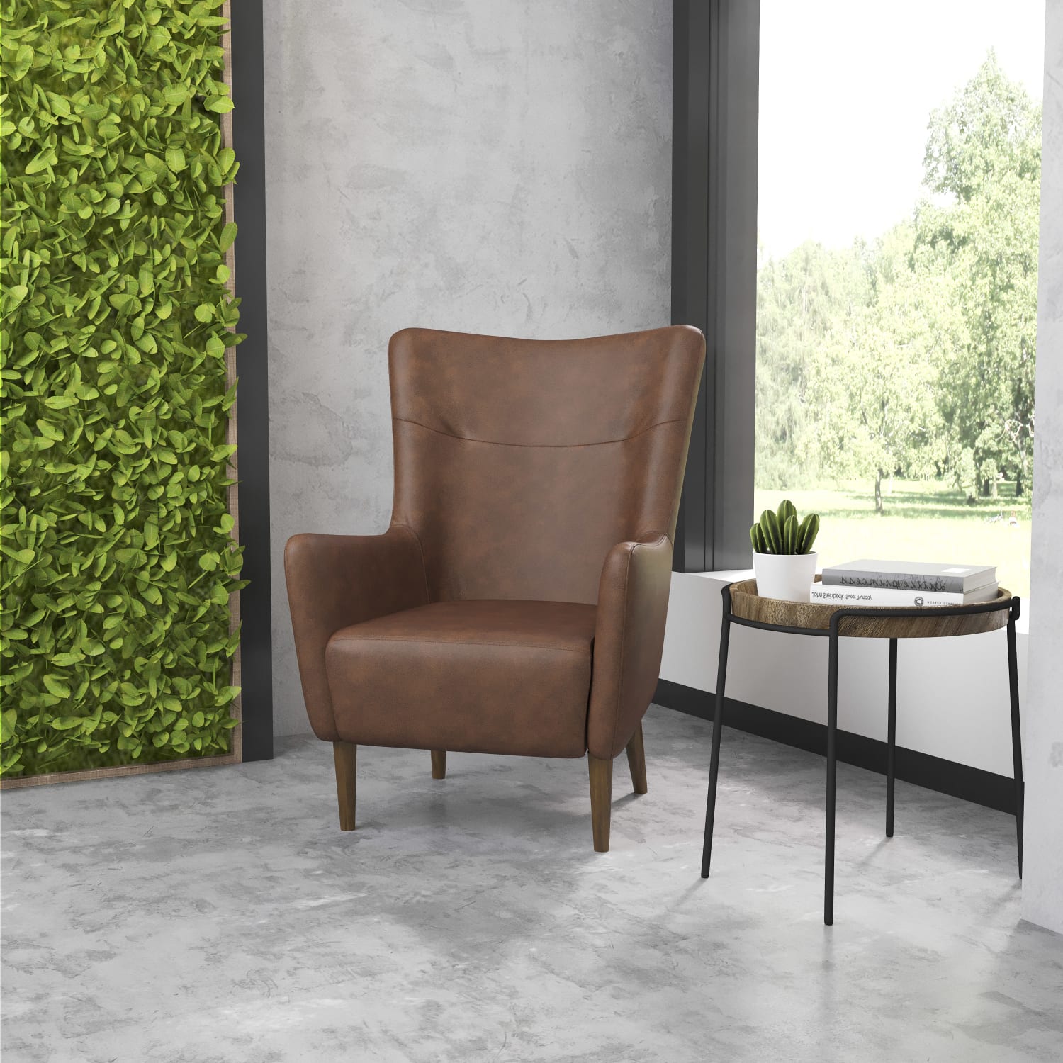 Flash Furniture Connor Traditional Wingback Accent Chair, Commercial Grade Faux Leather Upholstery and Wooden Frame and Legs, Dark Brown - Image 6