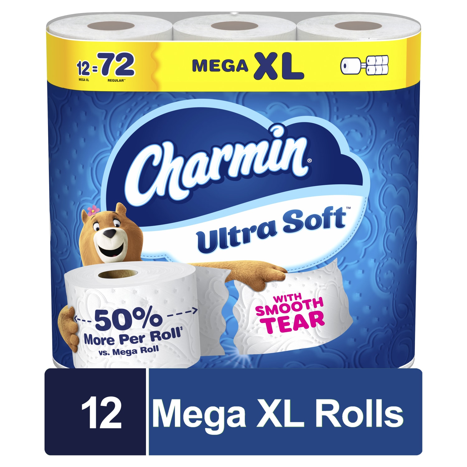Charmin Ultra Soft 2-Ply Toilet Paper, 104ft, White, 12 Mega XL Rolls Per Pack, Case Of 4 Packs - Image 3