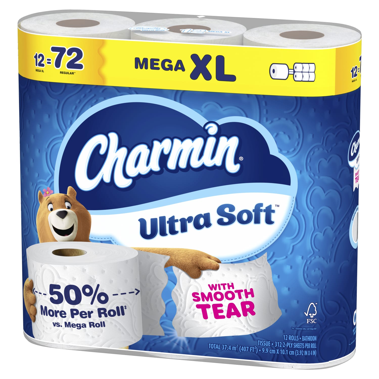 Charmin Ultra Soft 2-Ply Toilet Paper, 104ft, White, 12 Mega XL Rolls Per Pack, Case Of 4 Packs - Image 5