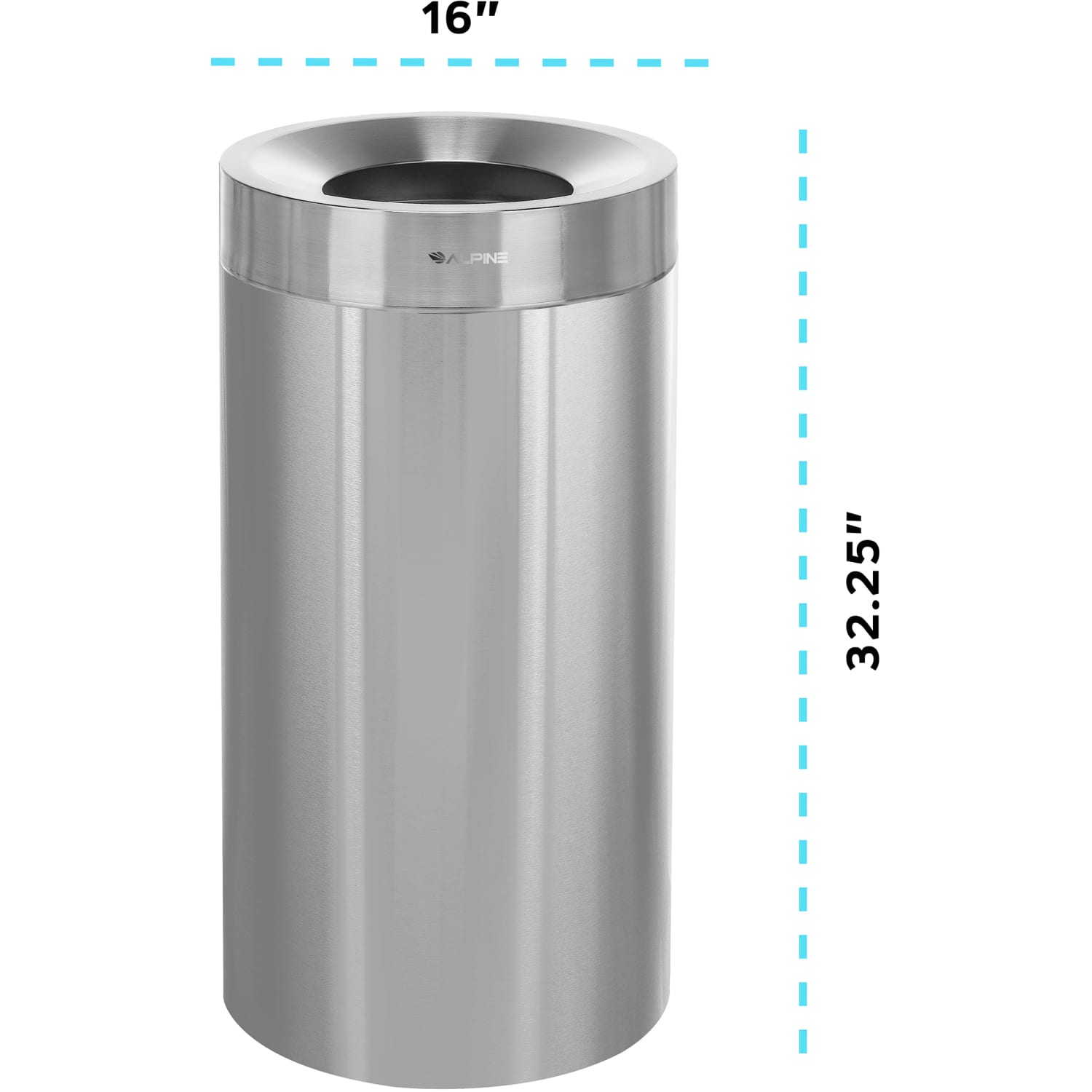 Alpine Commercial Open Top Indoor Trash Can, 27 Gallon, Stainless Steel - Image 6
