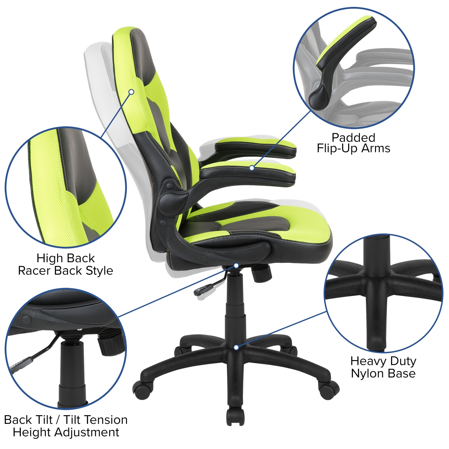 Flash Furniture Gaming Desk And Racing Chair Set With Cup Holder, Headphone Hook and Monitor/Smartphone Stand, Green - Image 5