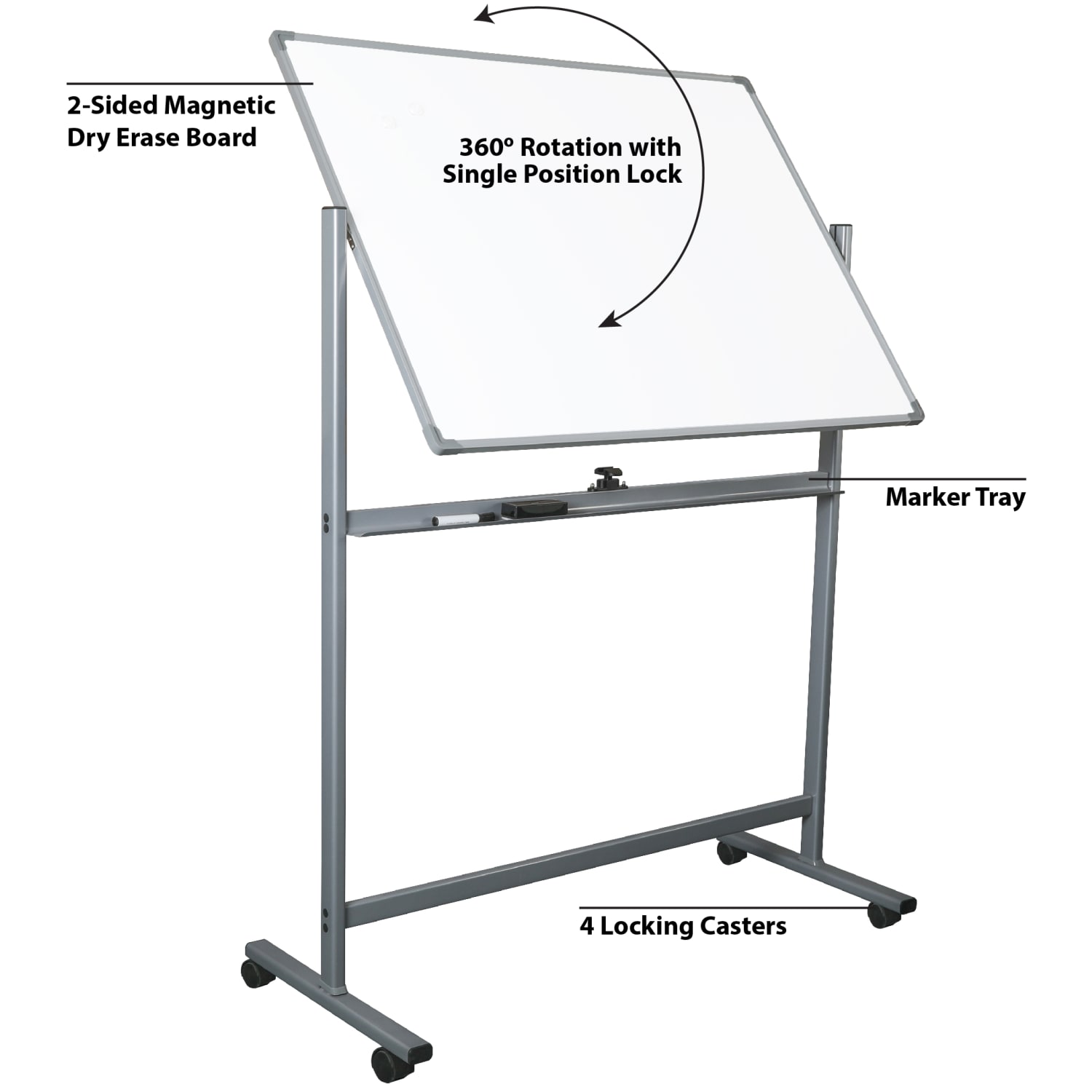 WorkPro Double-Sided Mobile Magnetic Dry-Erase Whiteboard Easel, 36in x 48in, Aluminum Frame With Silver Finish - Image 4