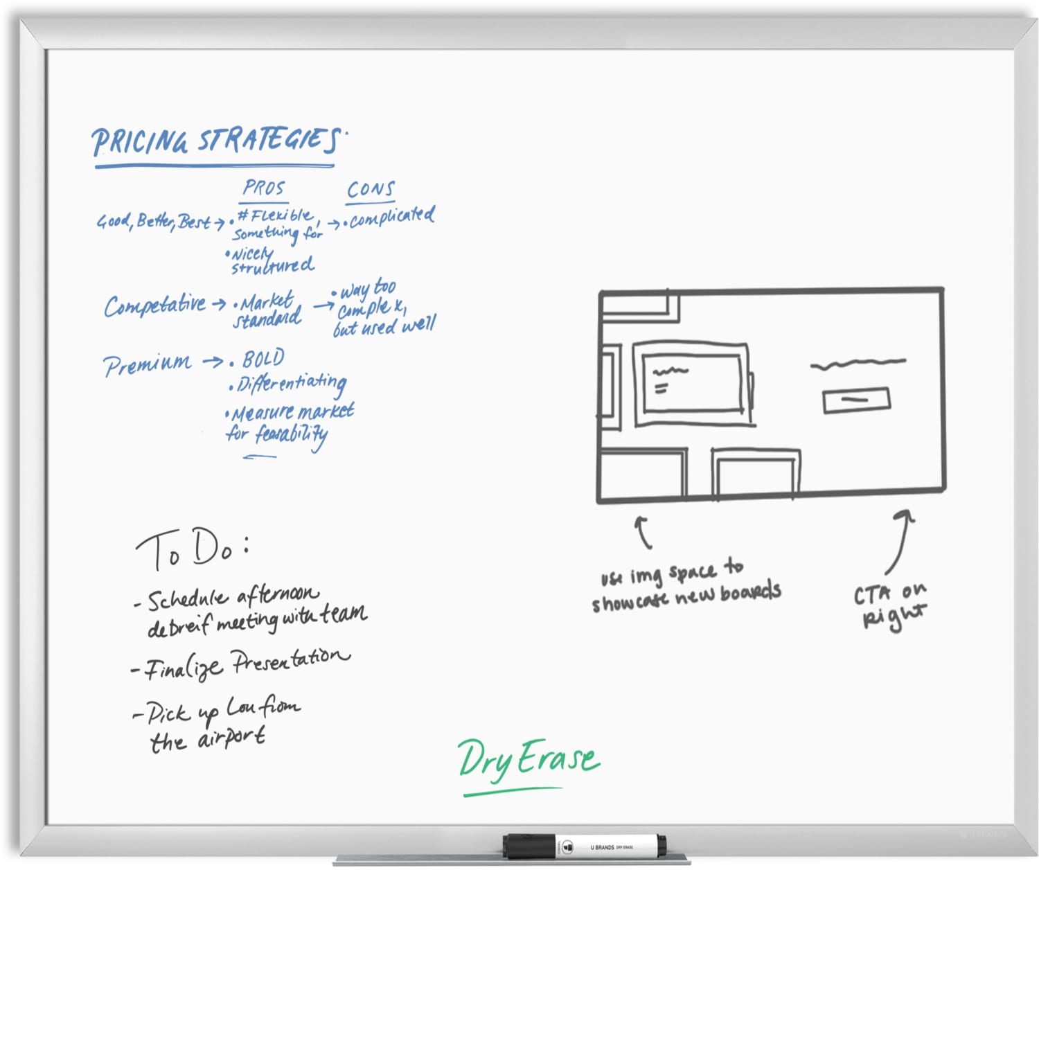 U Brands Melamine Non-Magnetic Dry-Erase Board, 36in X 24in, Silver Aluminum Frame, Actual Size 35in X 23in (031U00-01) - Image 4