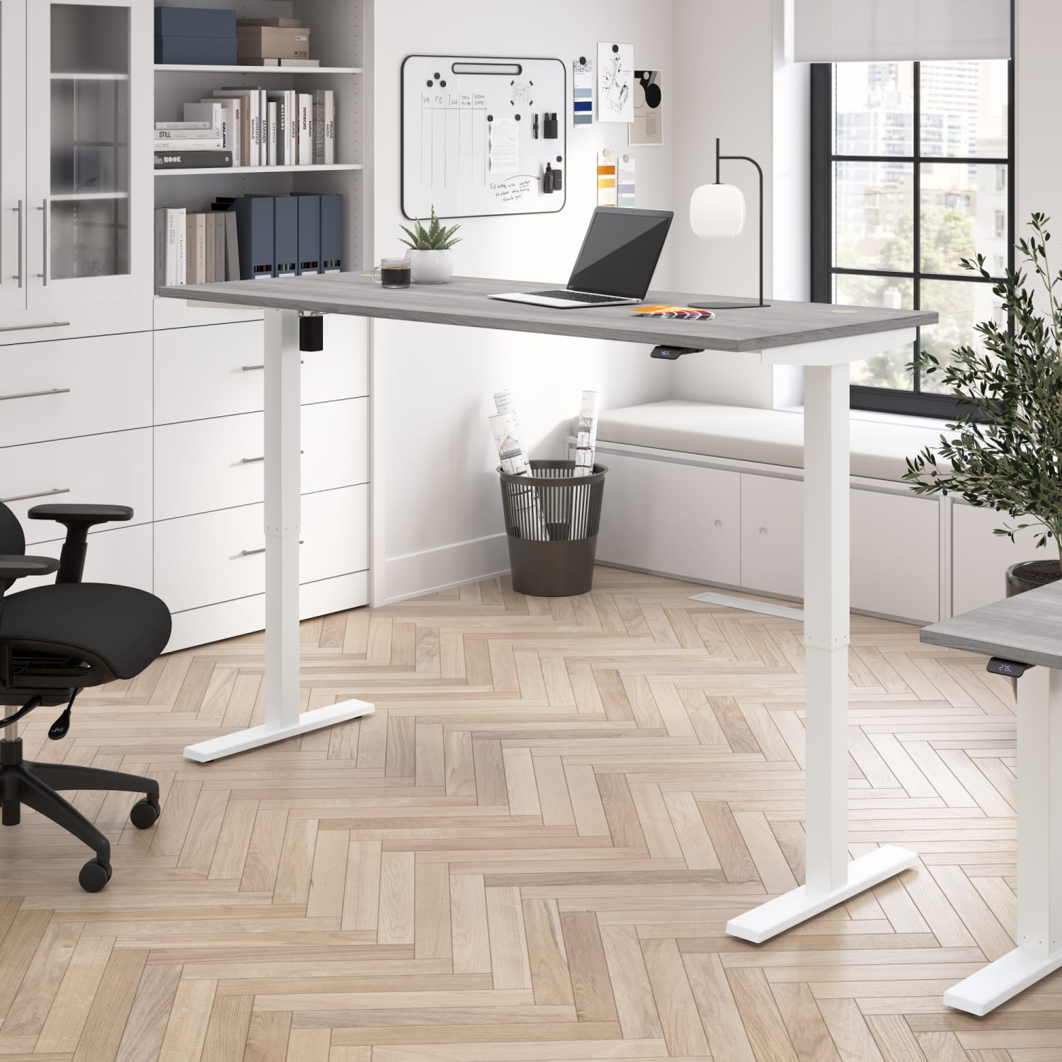 Bush Business Furniture Move 40 Series 72inW x 30inD Electric Height Adjustable Standing Desk, Platinum Gray/White Powder Coat, Standard Delivery