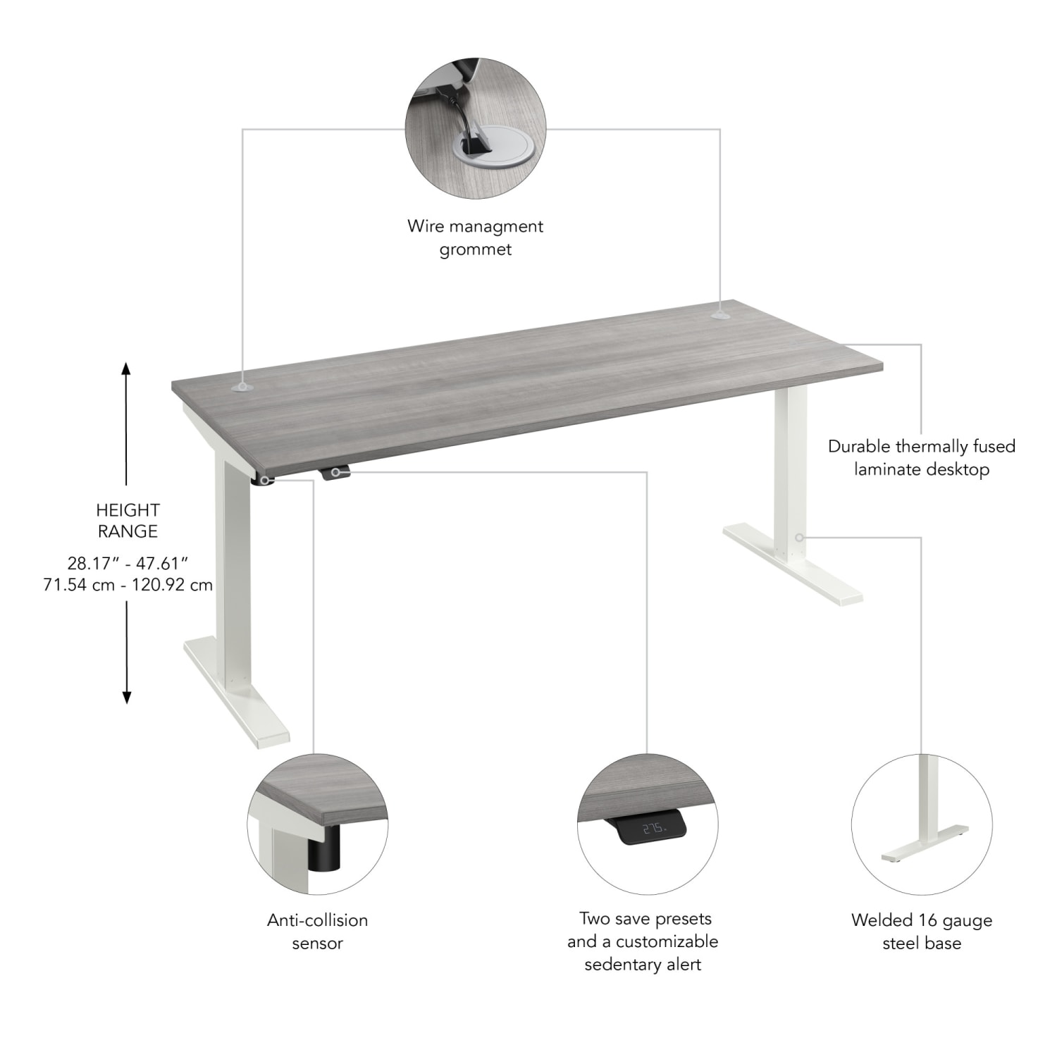 Bush Business Furniture Move 40 Series 72inW x 30inD Electric Height Adjustable Standing Desk, Platinum Gray/White Powder Coat, Standard Delivery - Image 4