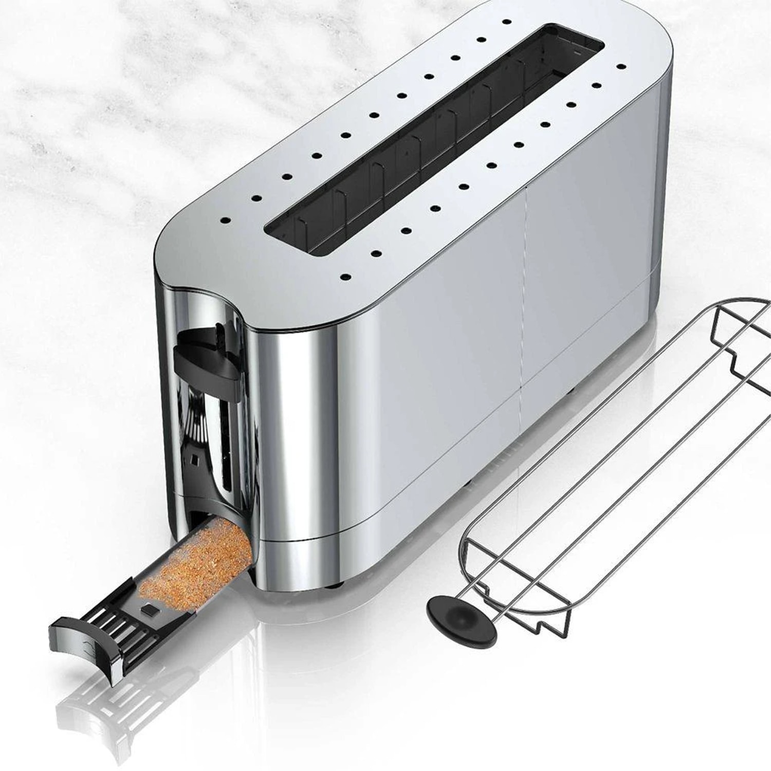Russell Hobbs Stainless-Steel 2-Slice Extra-Wide-Slot Long Toaster With Glass Accent, Black - Image 5