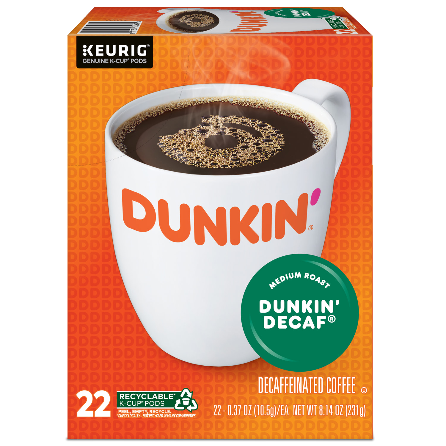 Dunkin Donuts Decaf Keurig Single-Serve K-Cup Pods, Medium Roast, 22 Pods Per Pack, Case Of 4 Packs - Image 4