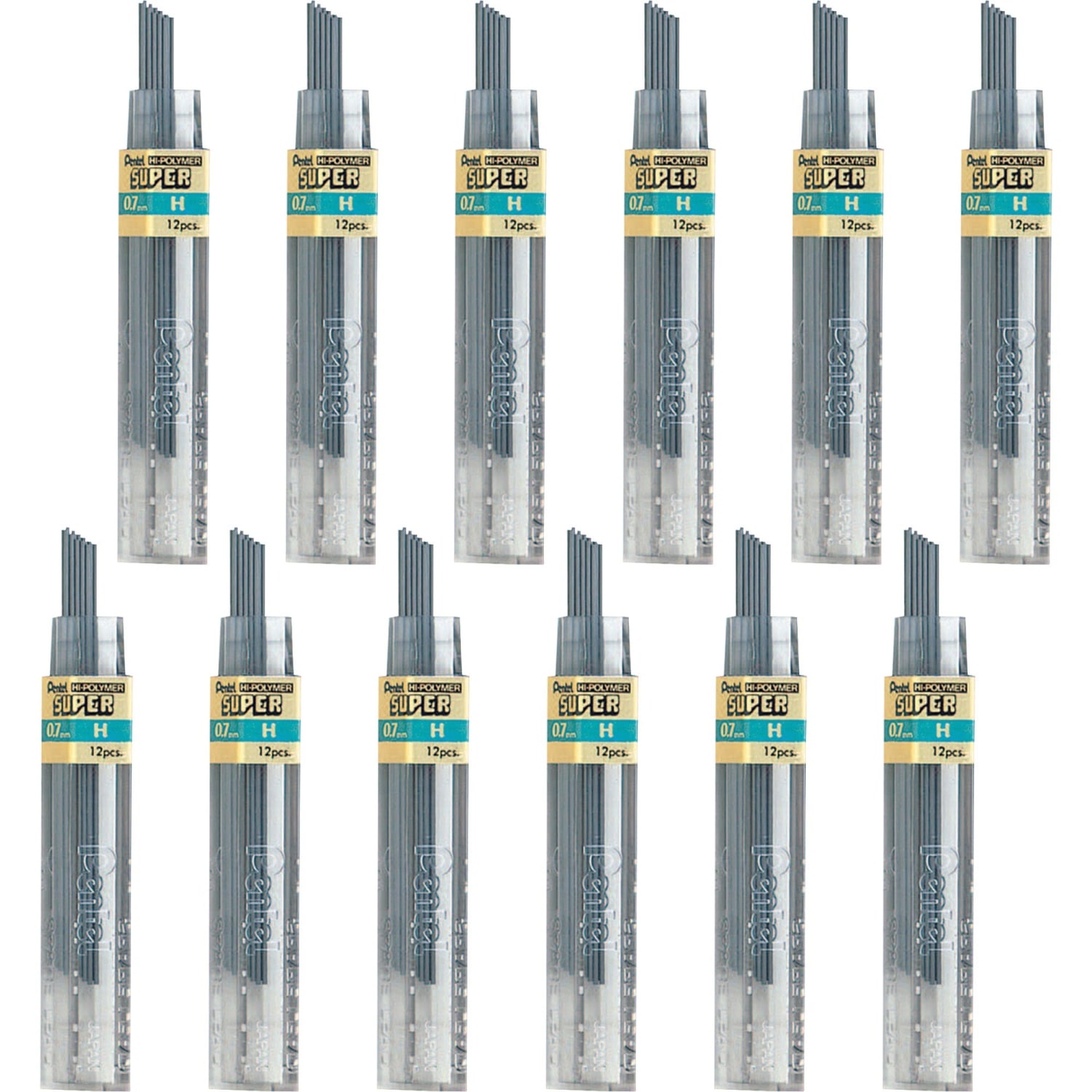 Pentel Super Hi-Polymer Leads - 0.7 mm , Medium Point - H - Black Lead - 12/Tube - 12 / Box