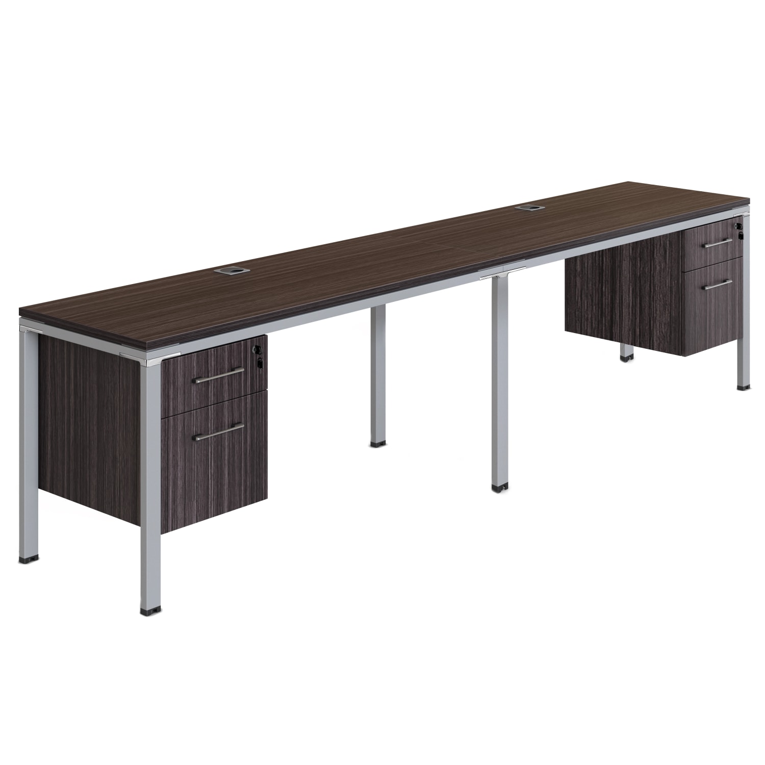 Boss Office Products Simple System Double Desk, Side By Side With 2 Pedestals, 29-1/2inH x 132inW x 24inD, Driftwood
