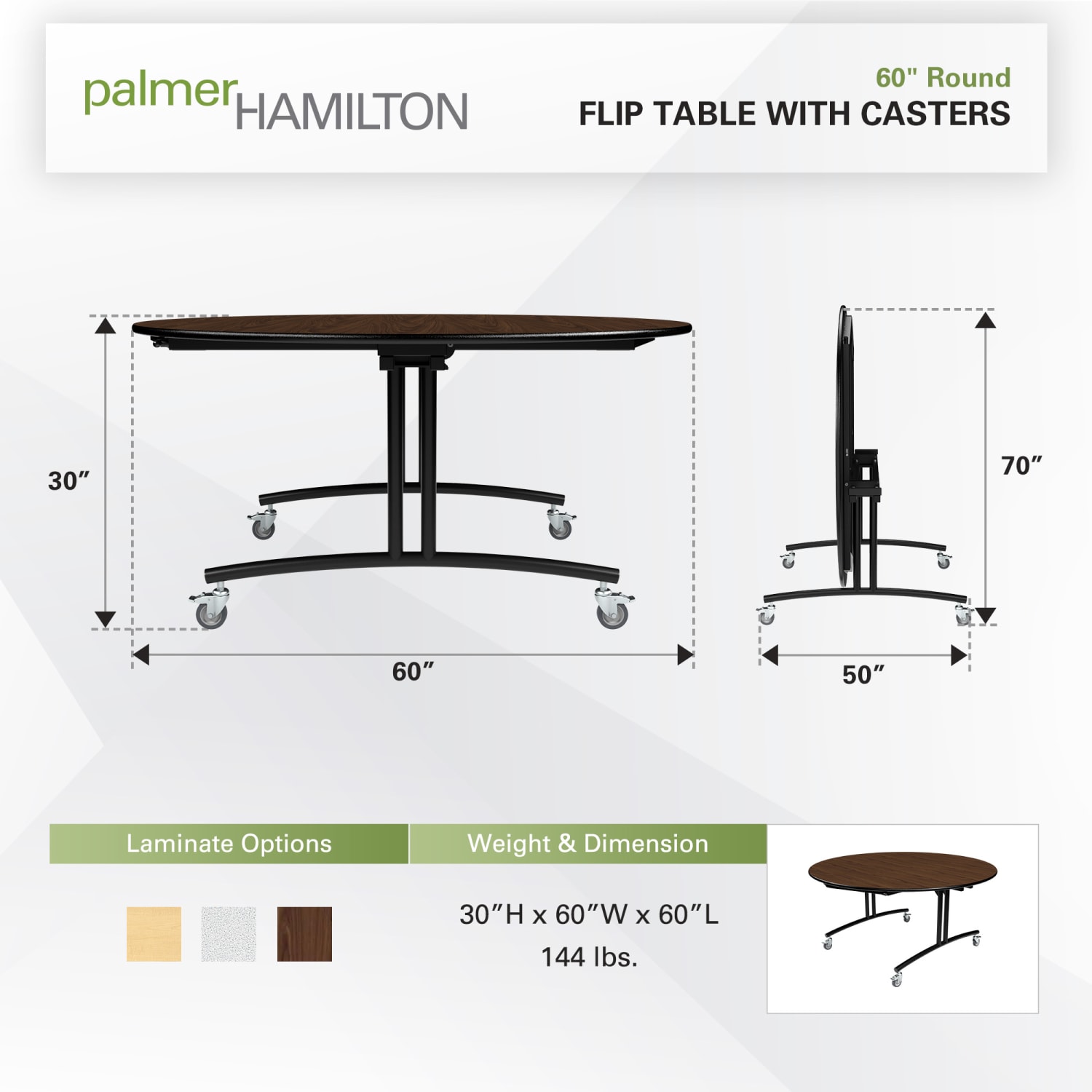 Palmer Hamilton PHlip Mobile Flip Top Multipurpose Table, 30in x 60in, Montana Walnut - Image 5