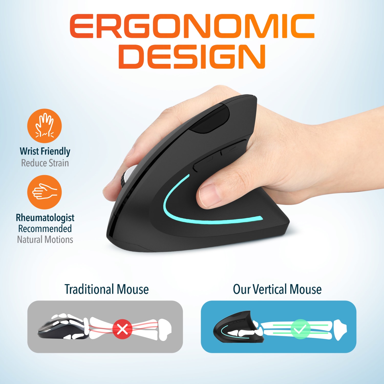 Delton S12 Vertical Ergonomic Wireless Mouse, Black - Image 4