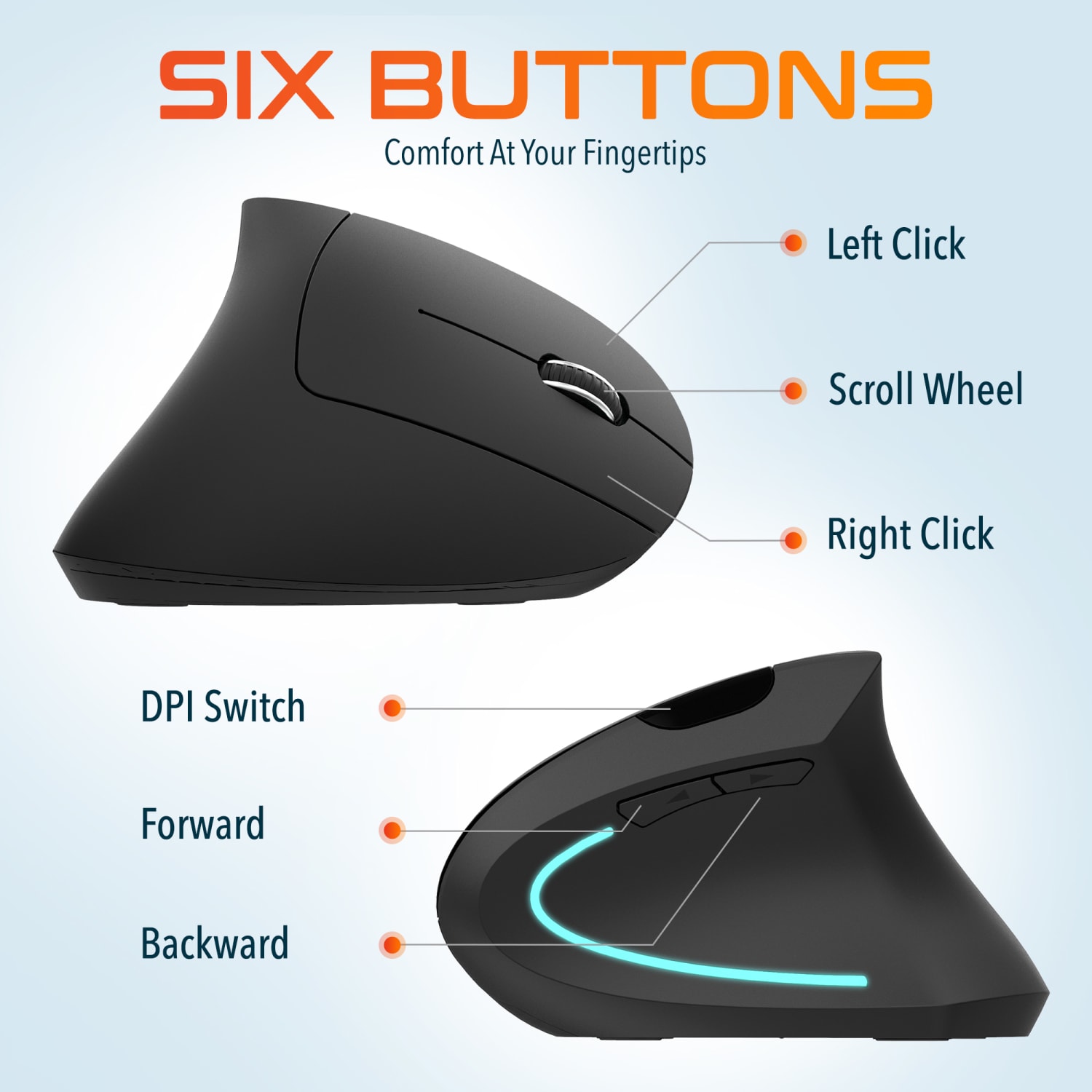 Delton S12 Vertical Ergonomic Wireless Mouse, Black - Image 6