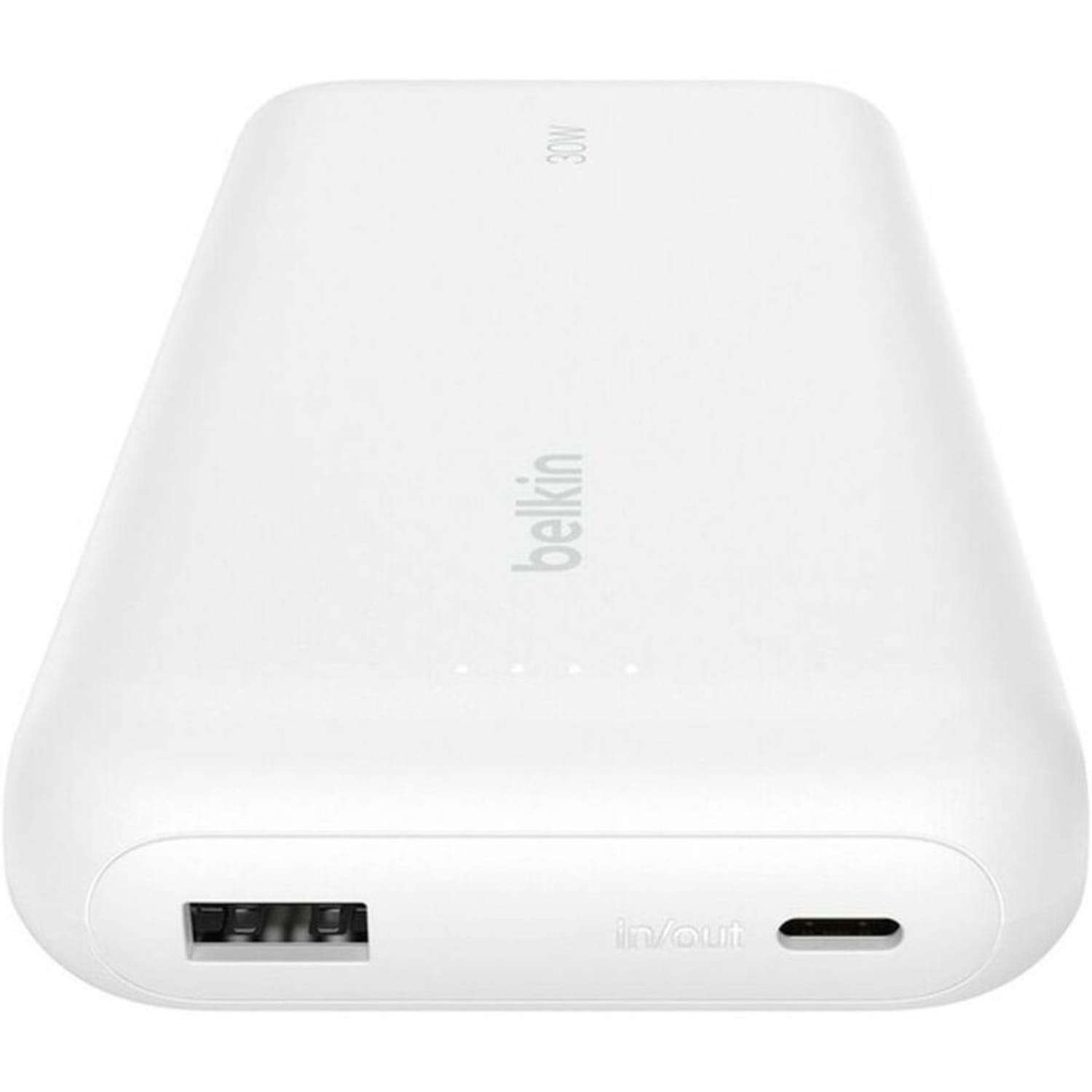 Belkin 30W 2-port Power Bank w/ Integrated USB-C Cable, 20K mAh, 1xUSB-A, 1xUSB-C, Portable Charger, White, BPB024FQWH - Image 6