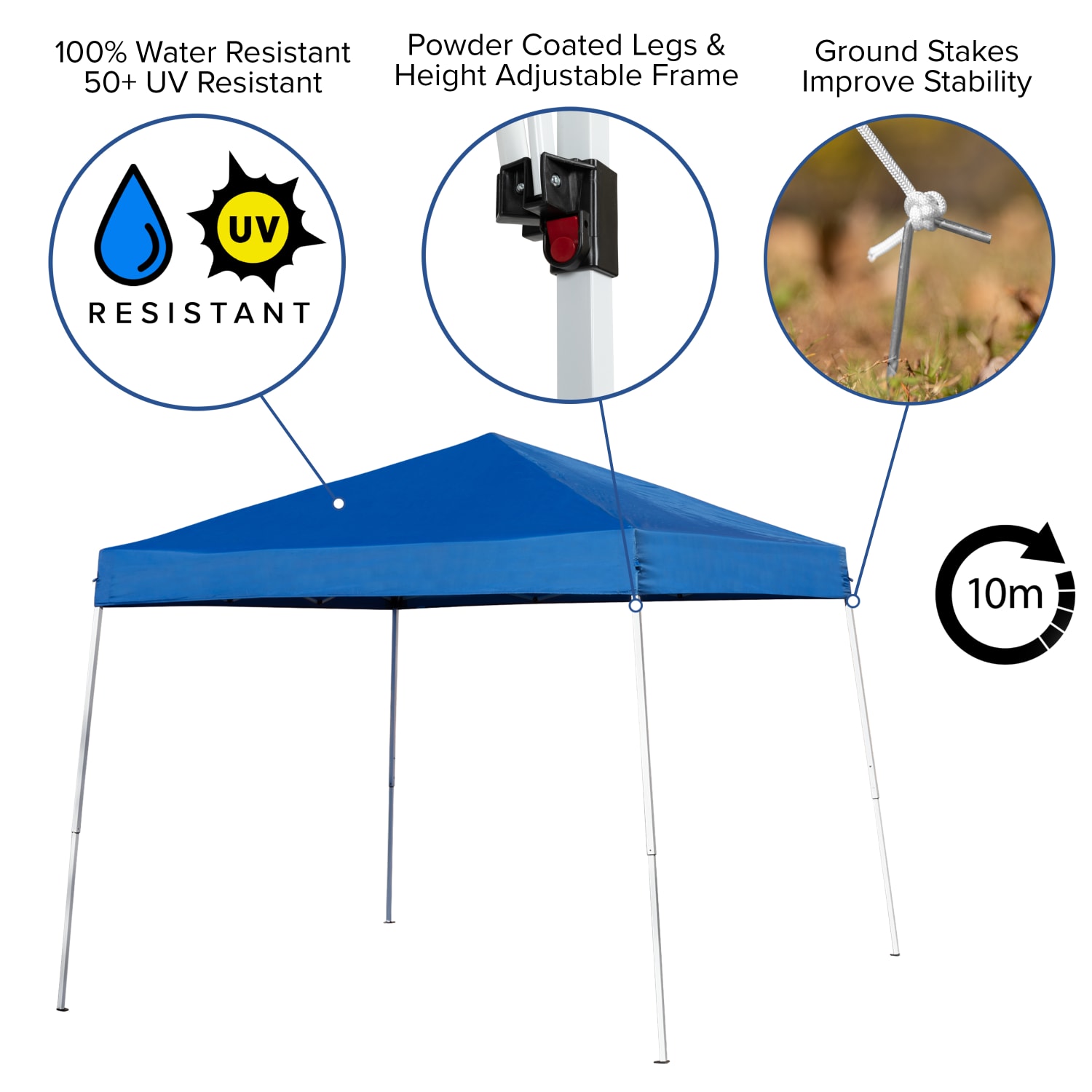 Flash Furniture Portable Tailgate/Event Tent Set - 8ftx8ft Pop Up Canopy Tent, 6-Foot Bi-Fold Table, Set of 4 Folding Chairs, Blue - Image 5