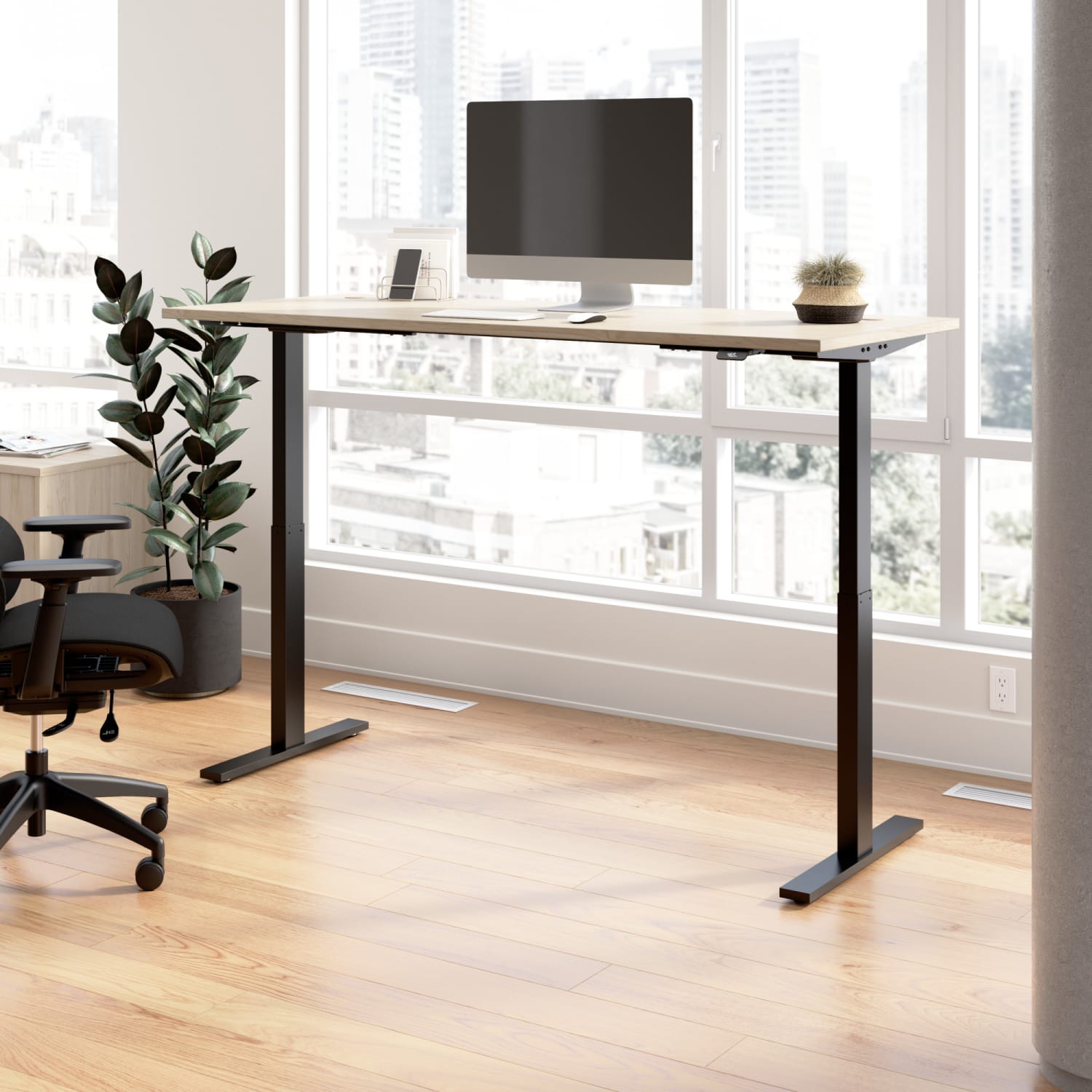 Bush Business Furniture Move 60 Series 72inW Height Adjustable Standing Desk, Natural Elm/Black, Standard Delivery - Image 3