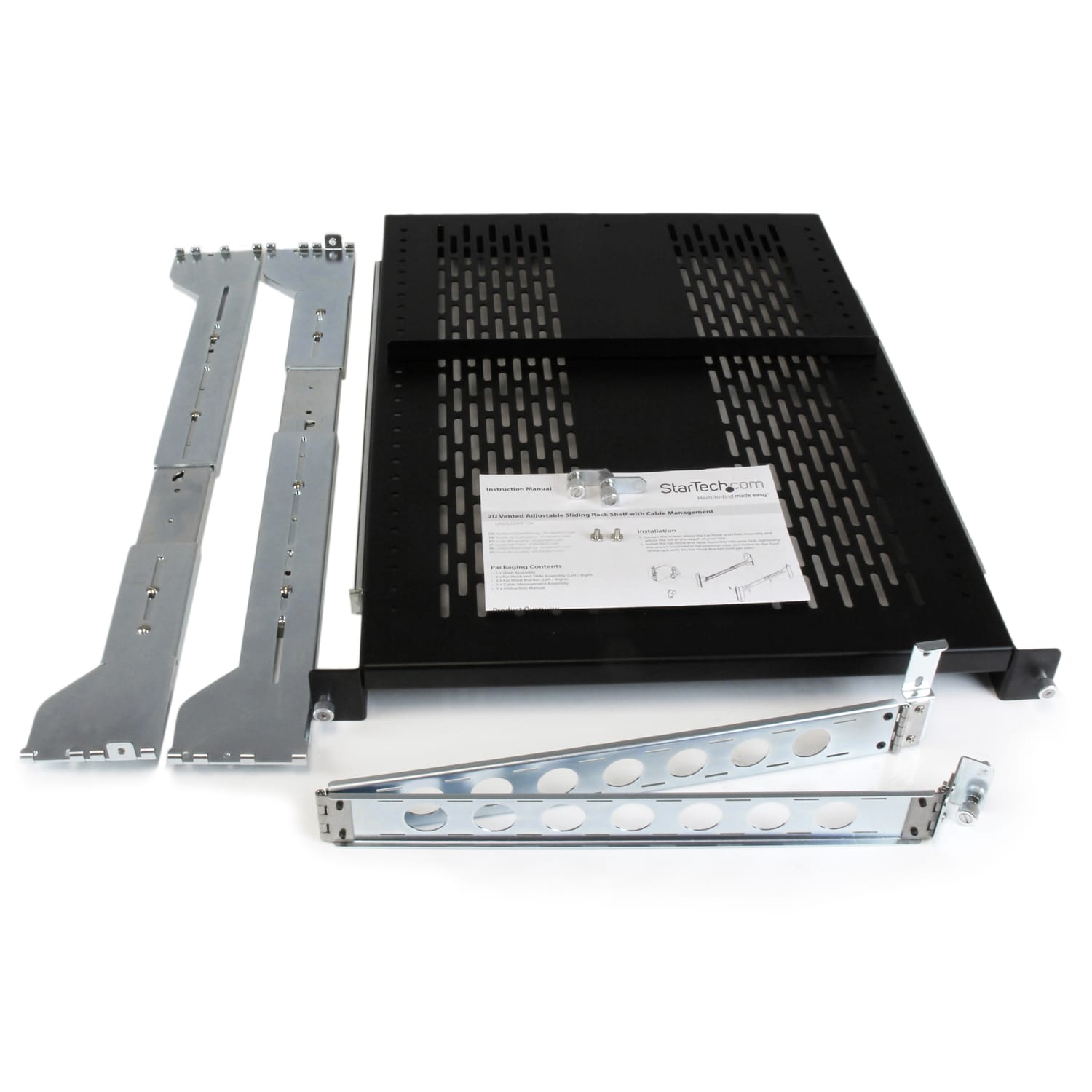 StarTech.com 2U Vented Sliding Rack Shelf w/ Cable Management Arm & Adjustable Mounting Depth - 125lbs/56.7kg -  - UNISLDSHF19M - Image 6