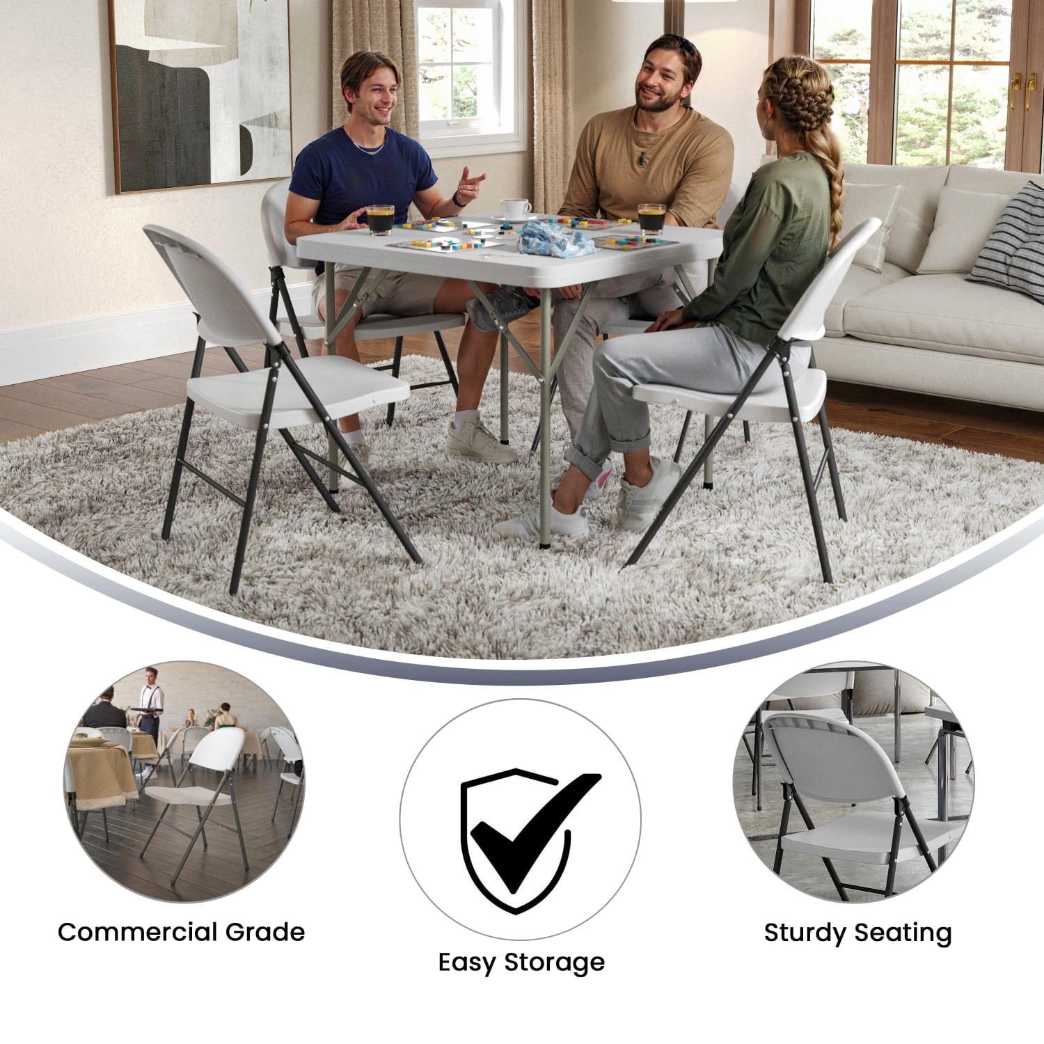 Flash Furniture HERCULES 330 lb Capacity Plastic Folding Chairs Granite WhiteCharcoal Set Of 2 Chairs PopularChairscom