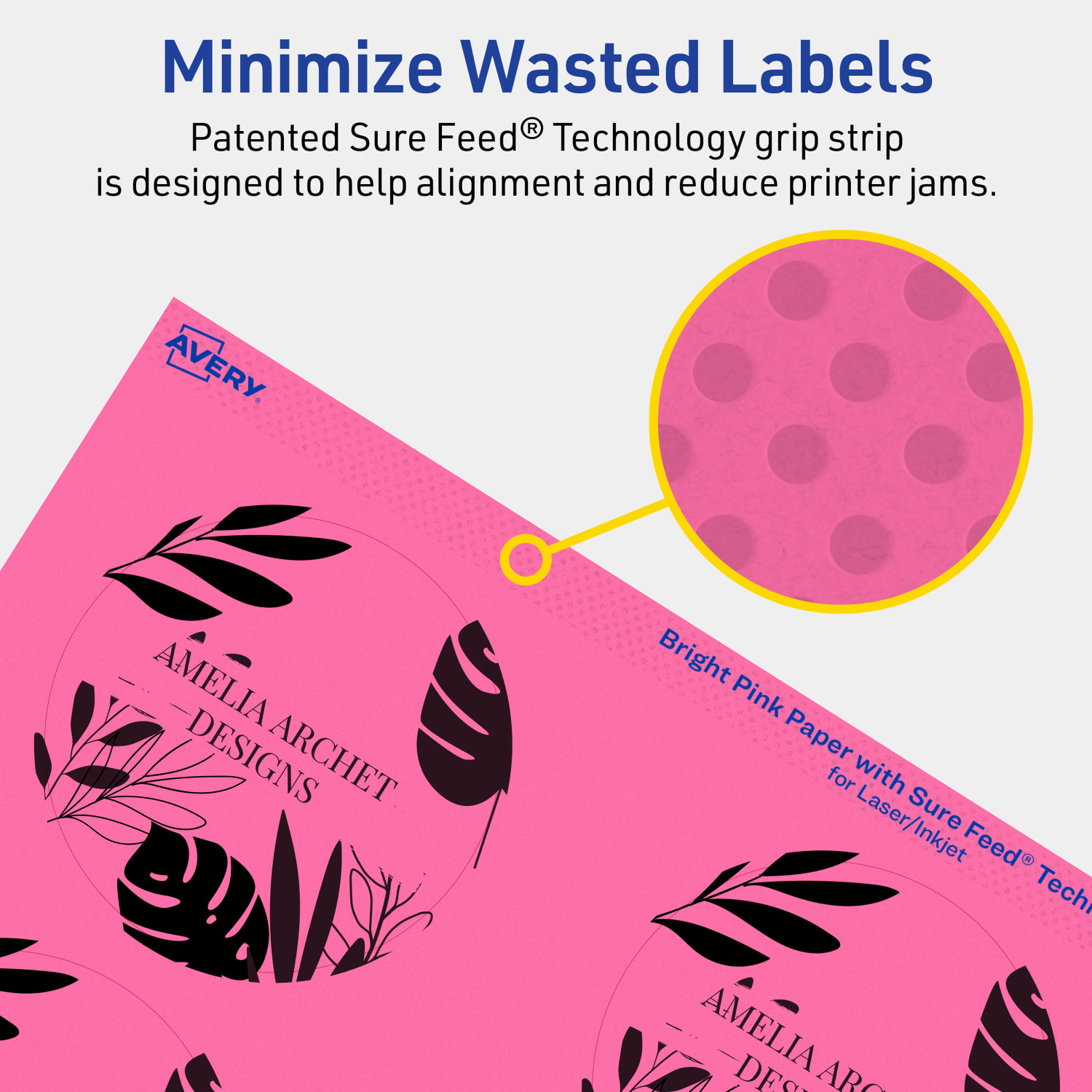 Avery Print-To-The-Edge Labels With Sure Feed Technology And Easy Peel Label Feature, 94513-BPP20, Round, 3in, Matte Bright Pink, Pack of 120 - Image 5