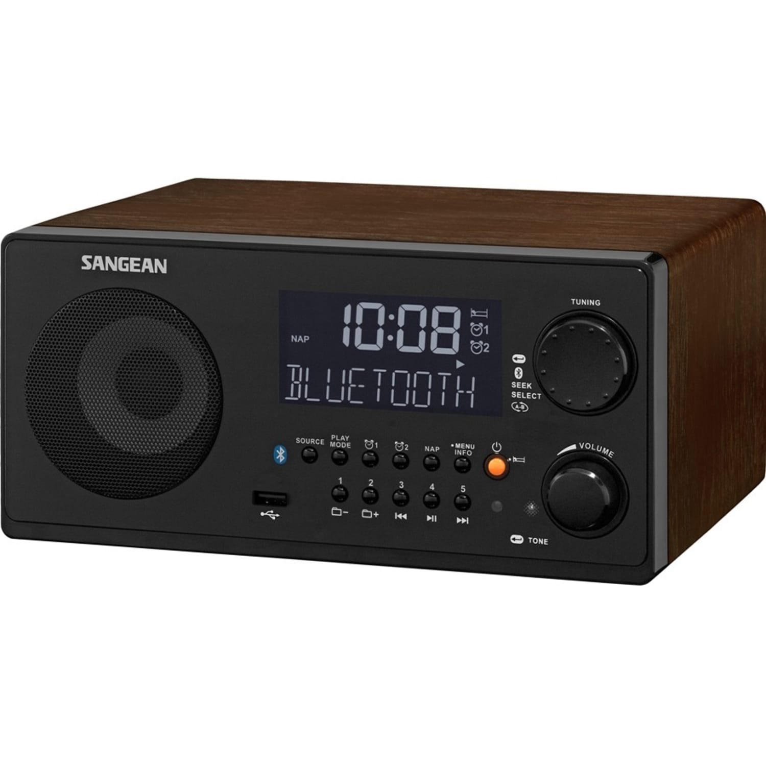Sangean WR-22 Desktop Clock Radio - 7 W RMS - Mono - 2 x Alarm - FM, AM, AM - USB - Manual Snooze - Image 3