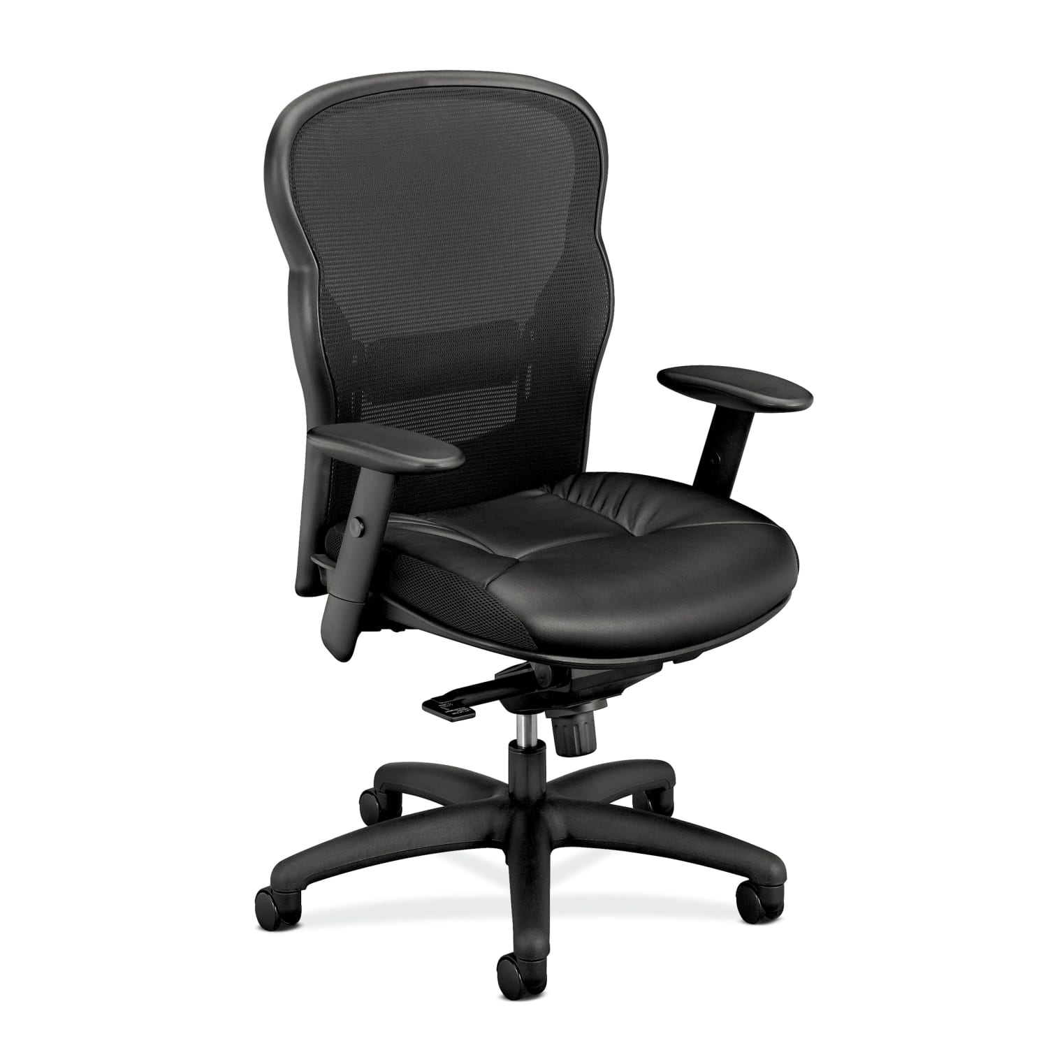 basyx by HON VL701 Ergonomic Bonded Leather/Mesh High-Back Chair, Black