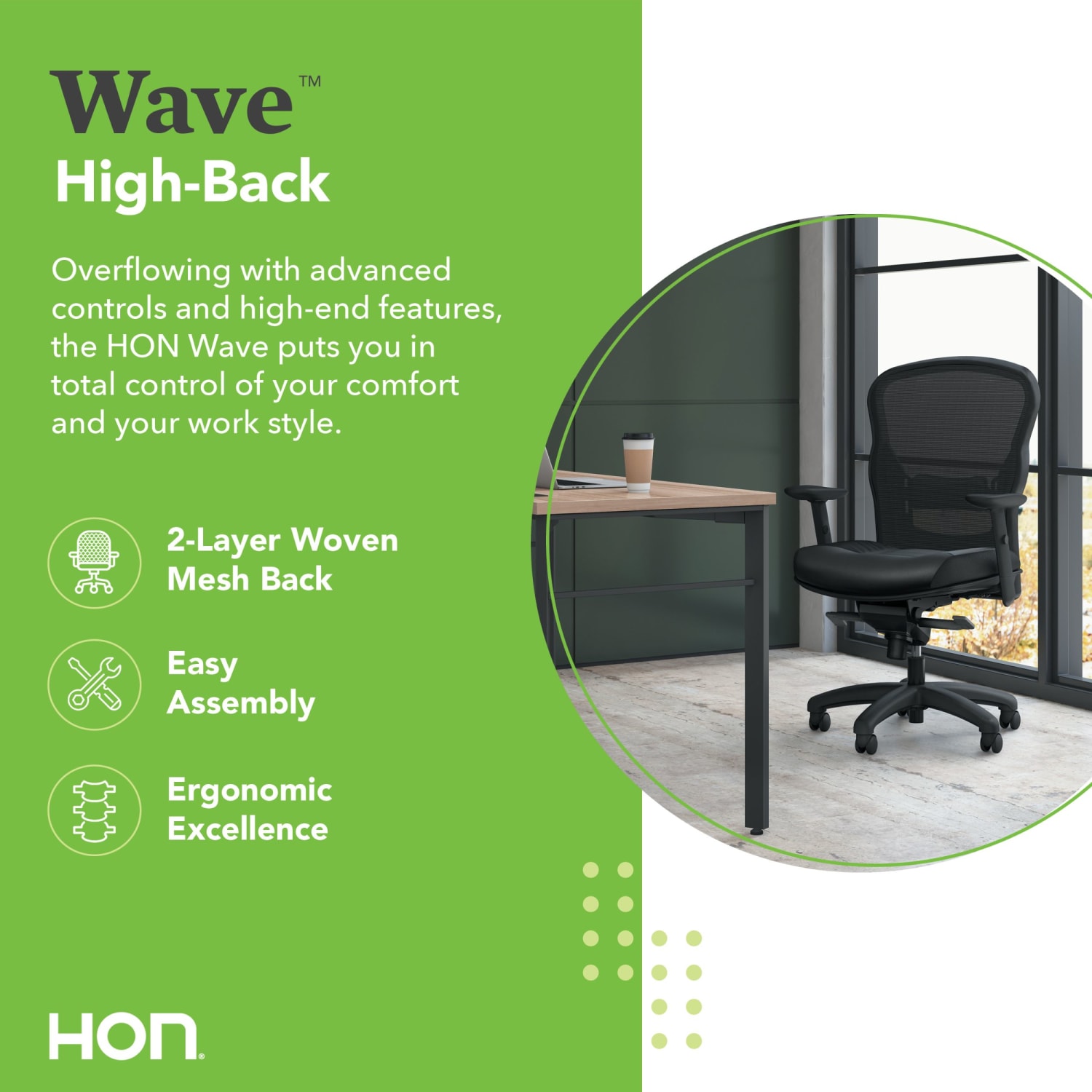 basyx by HON VL701 Ergonomic Bonded Leather/Mesh High-Back Chair, Black - Image 4