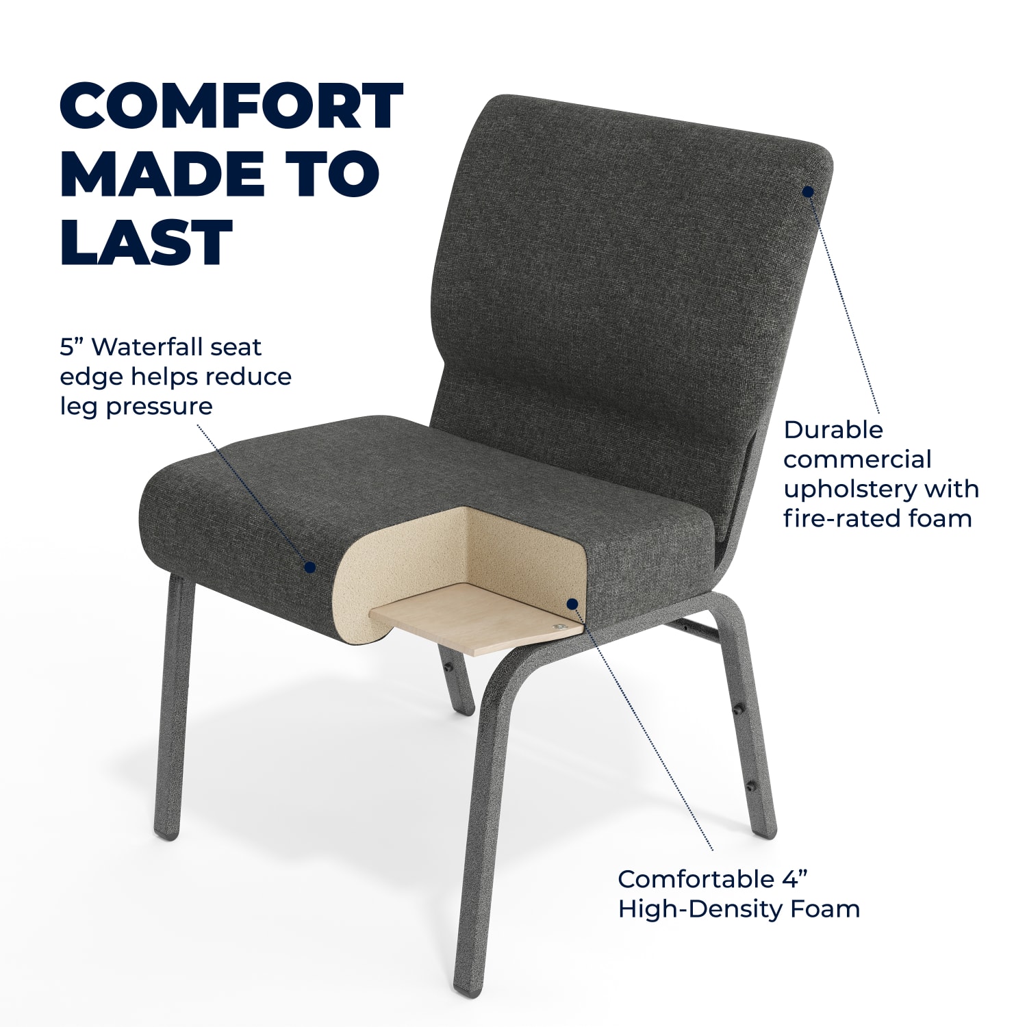 Flash Furniture HERCULES Series 21inW Stackable Church Chair Dark GraySilvervein PopularChairscom