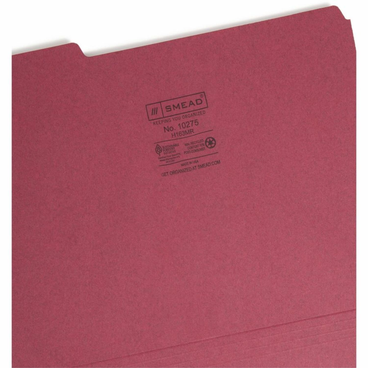 Smead 1/3 Tab Cut Letter Recycled Top Tab File Folder, 10275 - Image 5