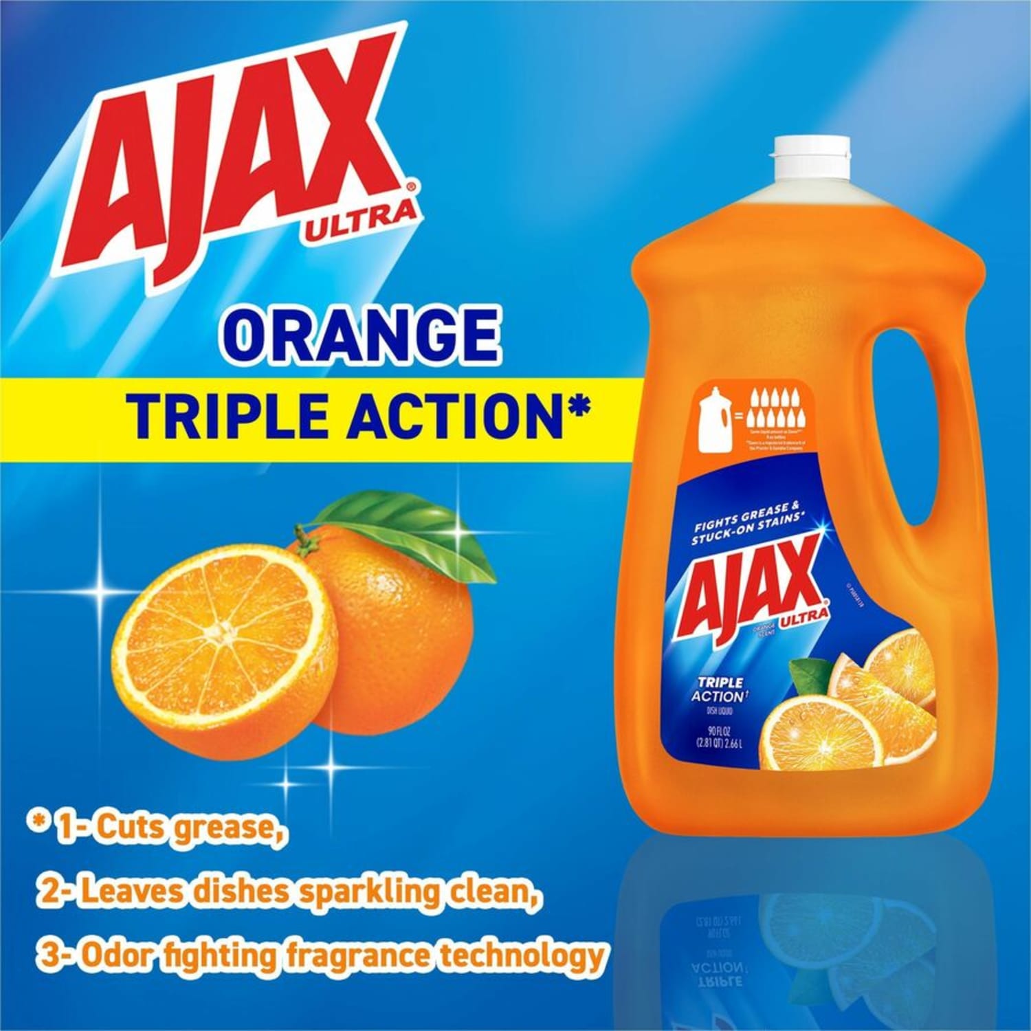 AJAX Triple Action Dish Soap - 90 fl oz (2.8 quart) - Orange Scent - Pleasant Scent, Phosphate-free, Kosher-free - Orange - 1 Each - Image 5