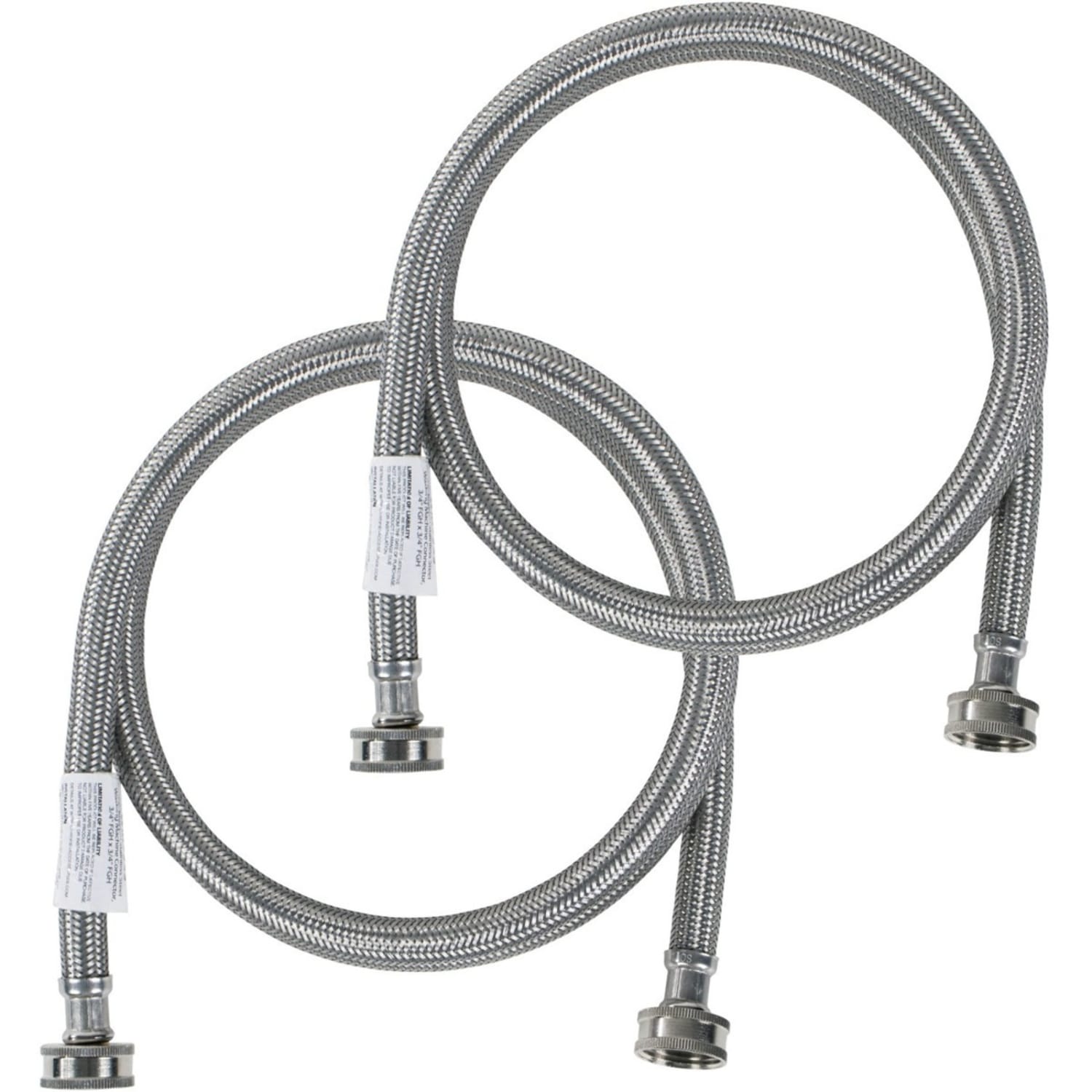 Certified Appliance Accessories 2 pk Braided Stainless Steel Washing Machine Hoses - 72in - Silver, Stainless Steel - WM72SS2PK
